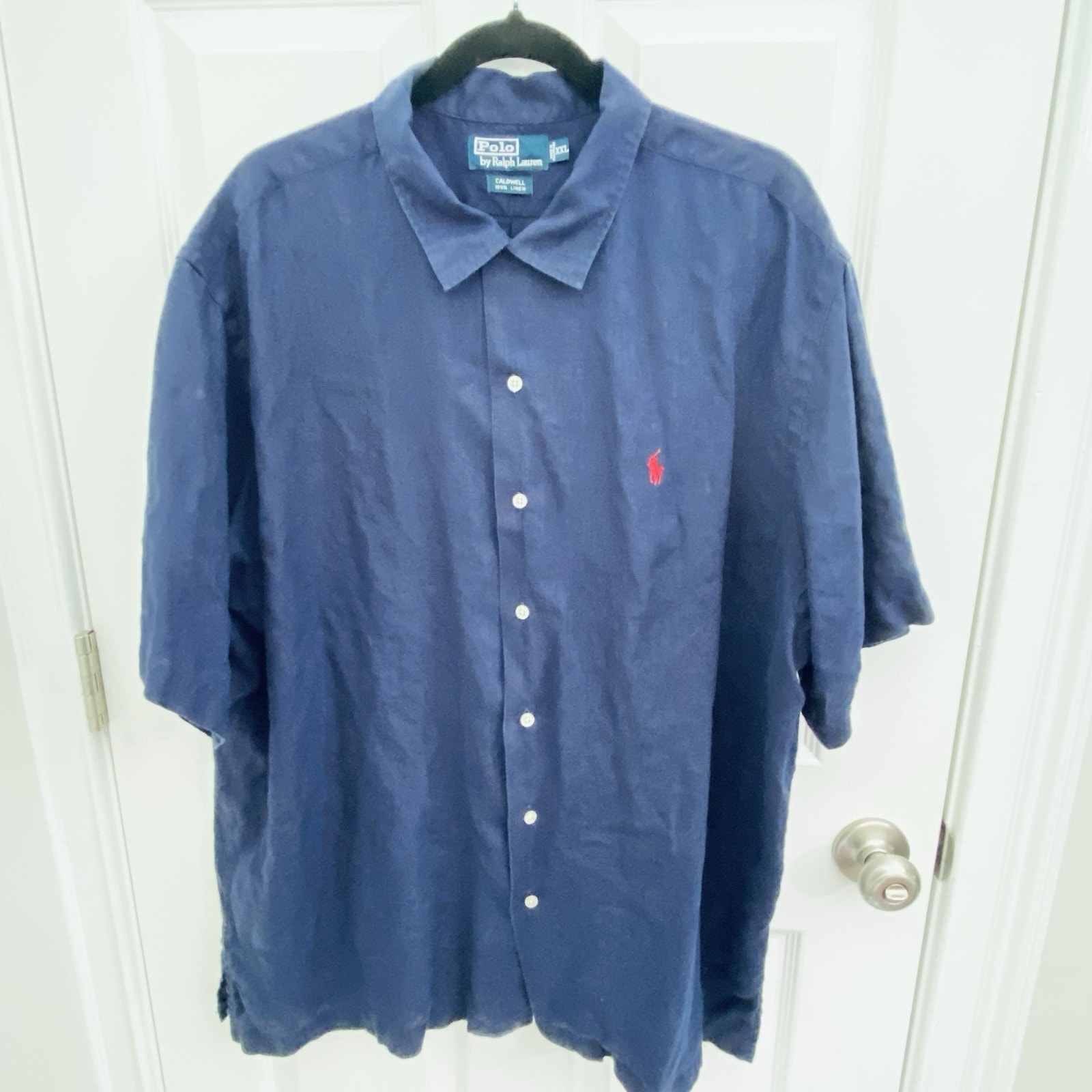 Vintage Polo Ralph Lauren Shirt Mens XXL Navy Blue Caldwell Linen Loop Collar