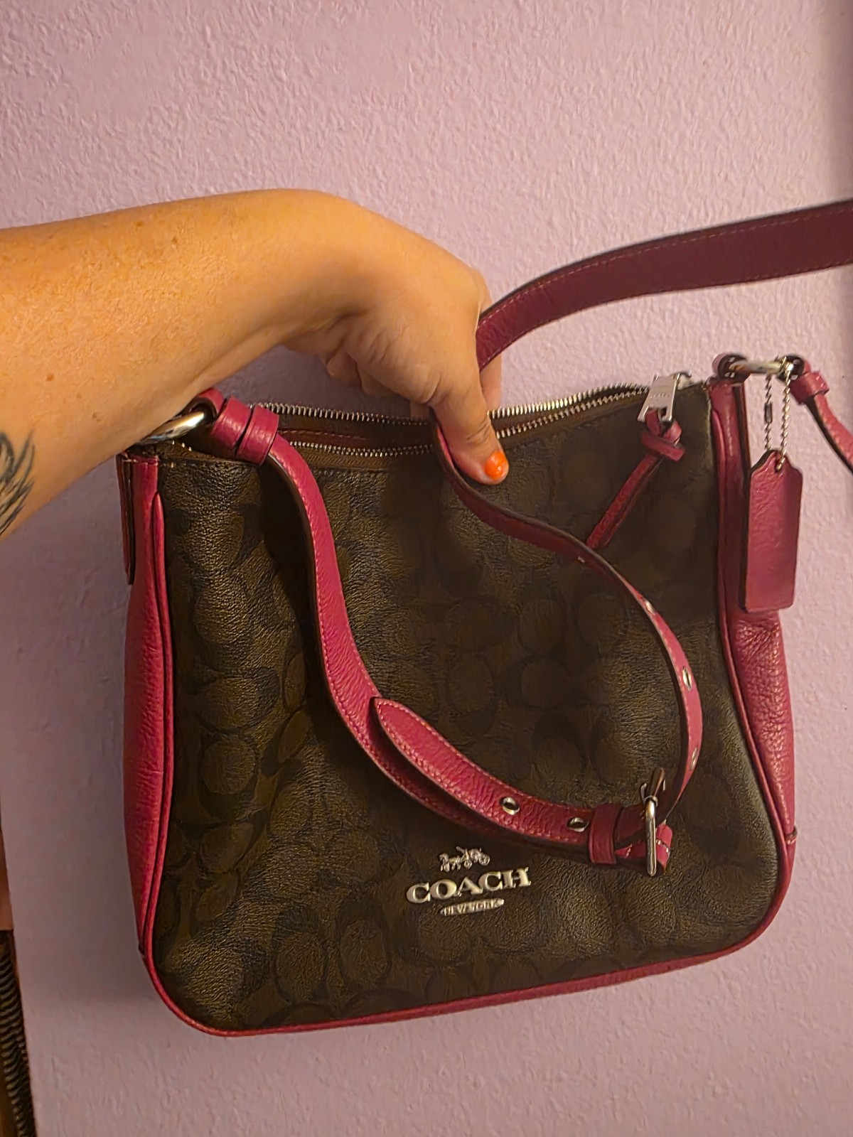 Coach Crossbody Purse Violet And Signature Brown