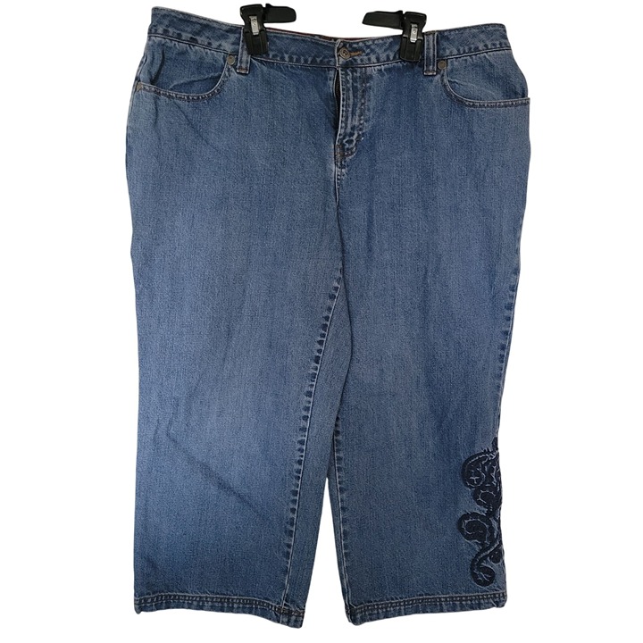 Tommy Hilfiger Womens Embroidered Blue Denim Jeans Size 16 Relaxed Fit