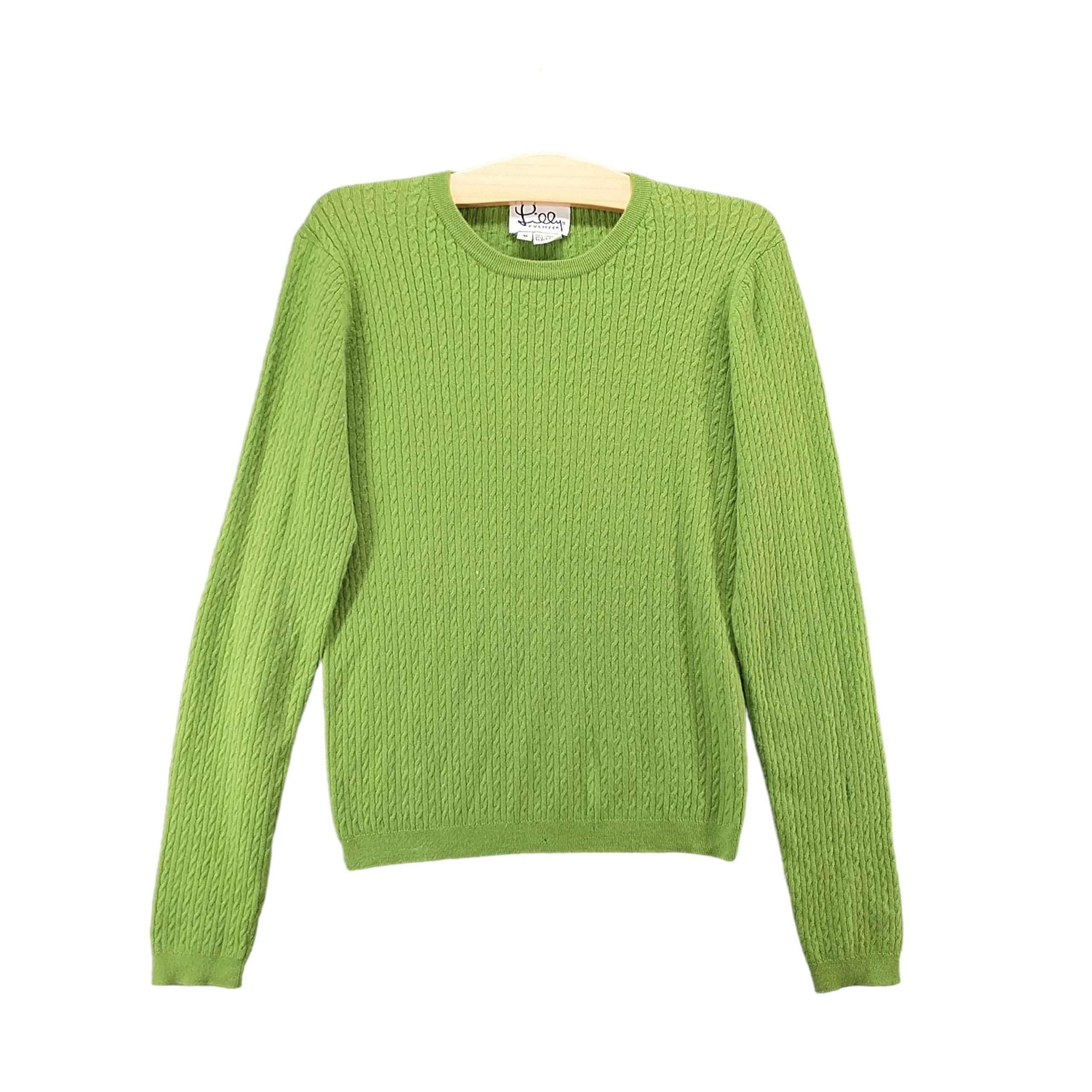 Lilly Pulitzer Womens Pullover Cable Knit Sweater Green Small Crew Neck Cashmere
