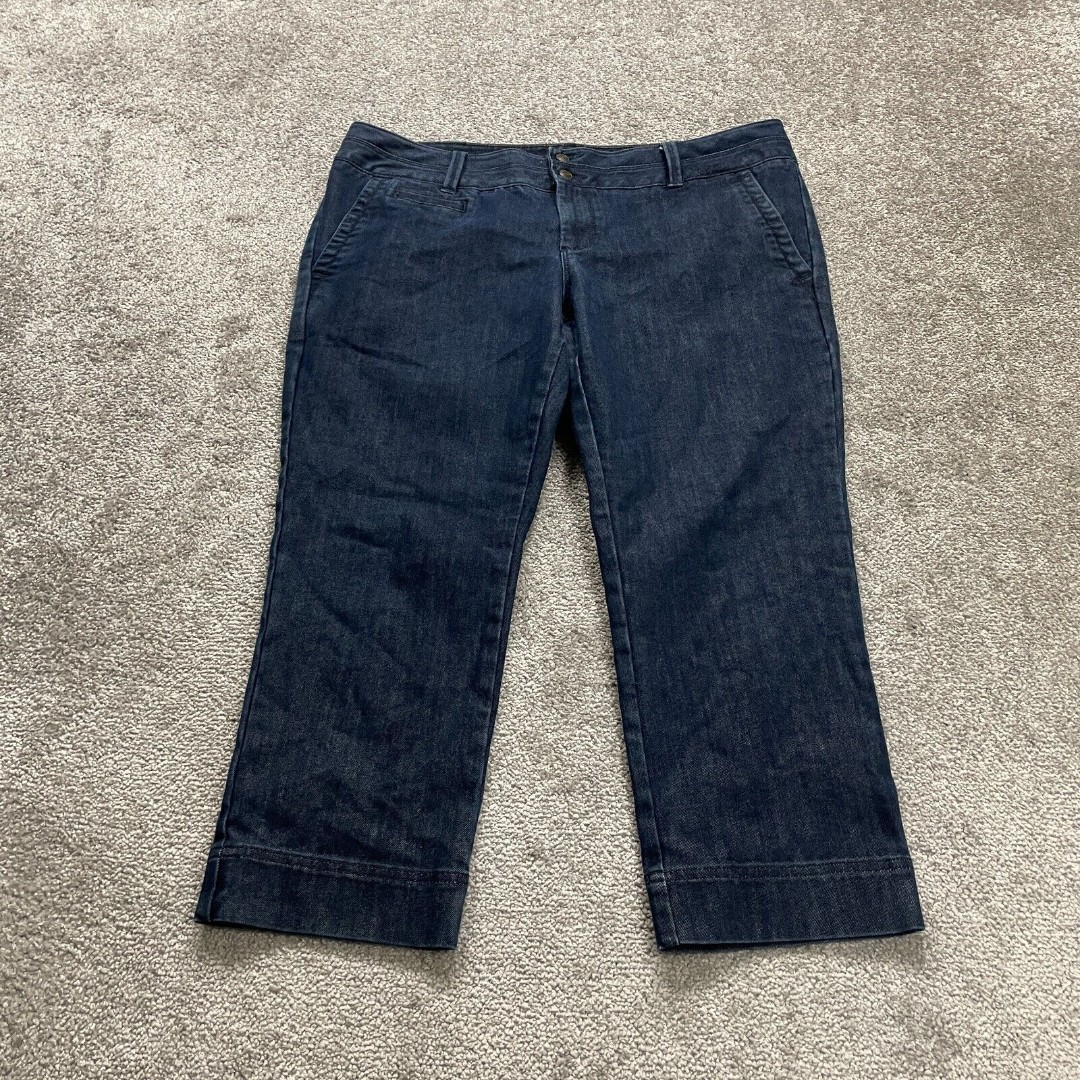 Lands' End Denim Jeans Womens 14 Blue Dark Wash Straight Leg Capri Cropped 38x24
