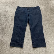 Lands' End Denim Jeans Womens 14 Blue Dark Wash Straight Leg Capri Cropped 38x24
