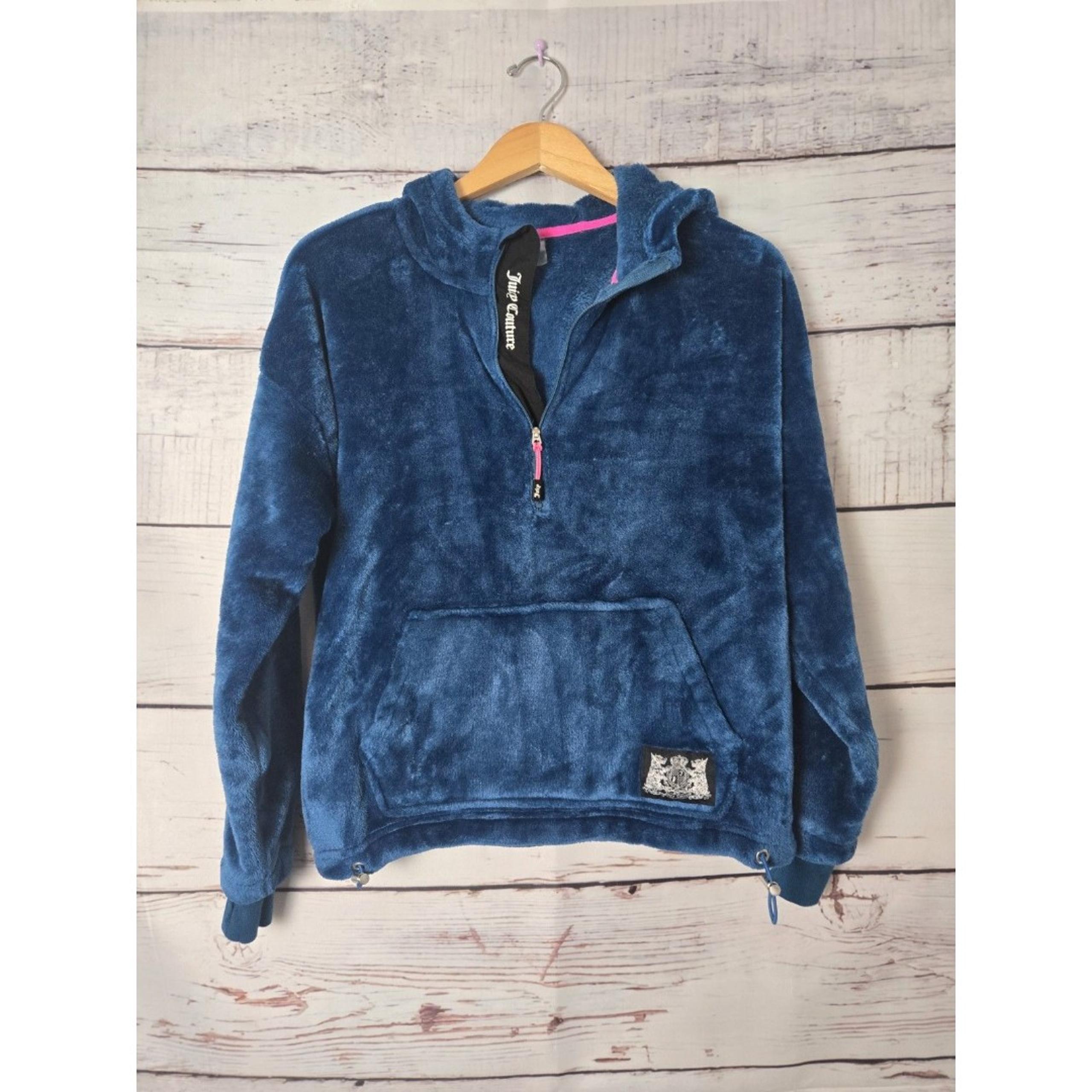 Juicy Couture Sport Womens Hoodie Size Small Teal 1/4 Zip Thumb Holes Cozy