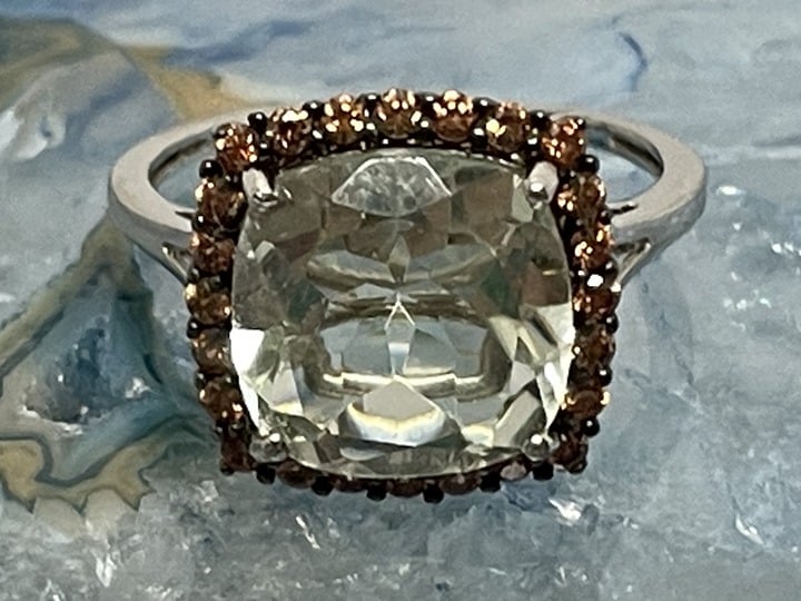 Women's Ring Green Square Amethyst Gemstone Zircon Halo 10 Sterling *NEW* REGAL!