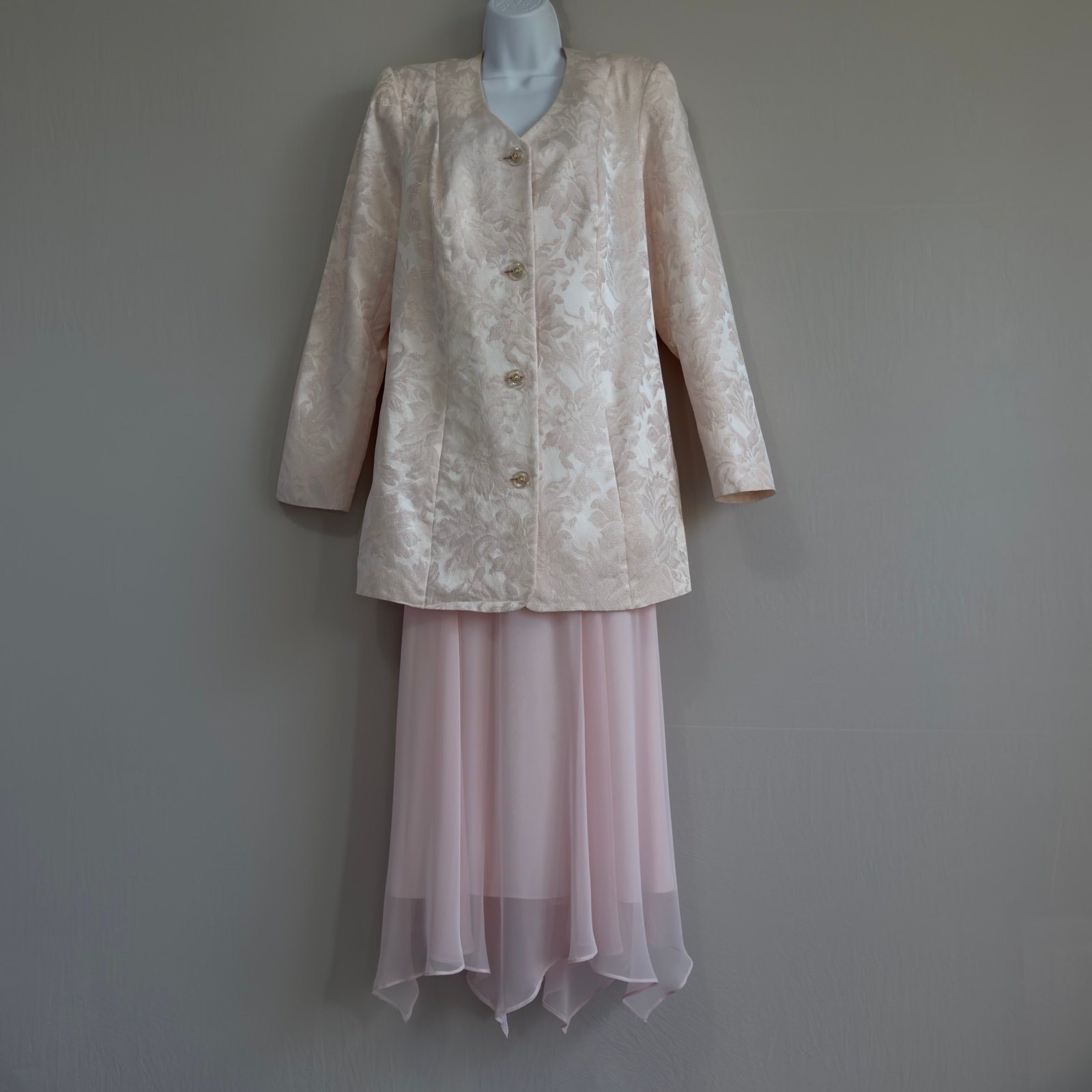 NIGHT MOODS by Samantha O. Vintage Pale Pink Chiffon Skirt Suit Set  Size 14 XL