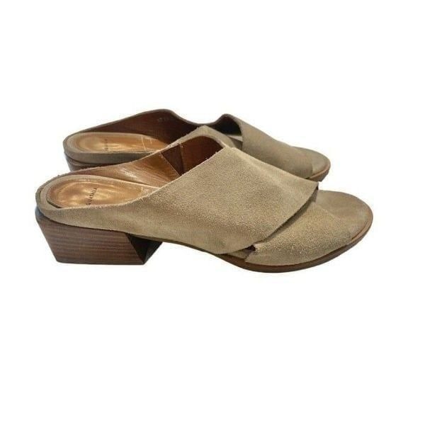 AQUATALIA Helen Beige Criss Cross Block Heel Leather Suede Slides Women SZ 8.5