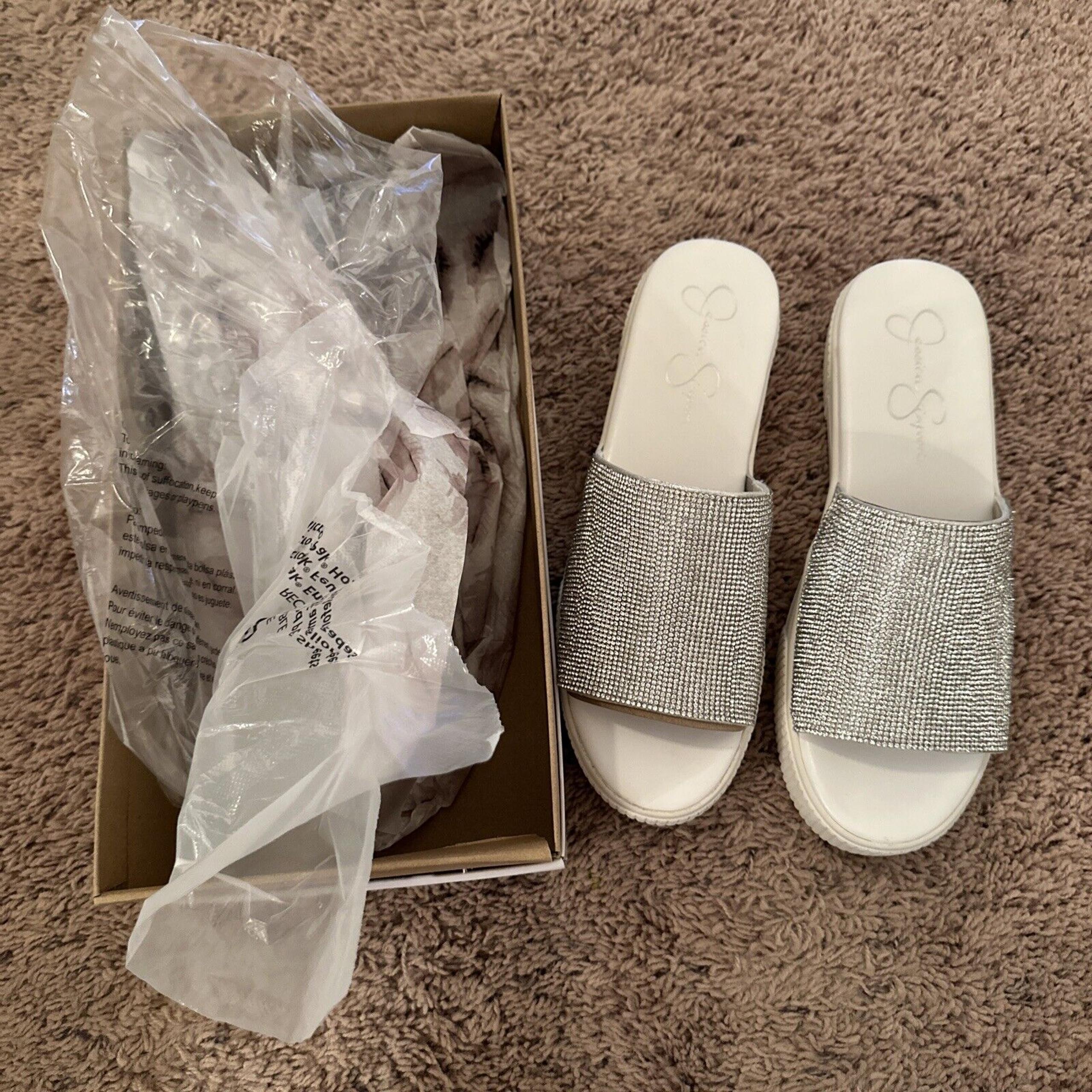 Jessica Simpson Women's Slide Sandal Ezira Silver Shimmer Size Woman’s 9M