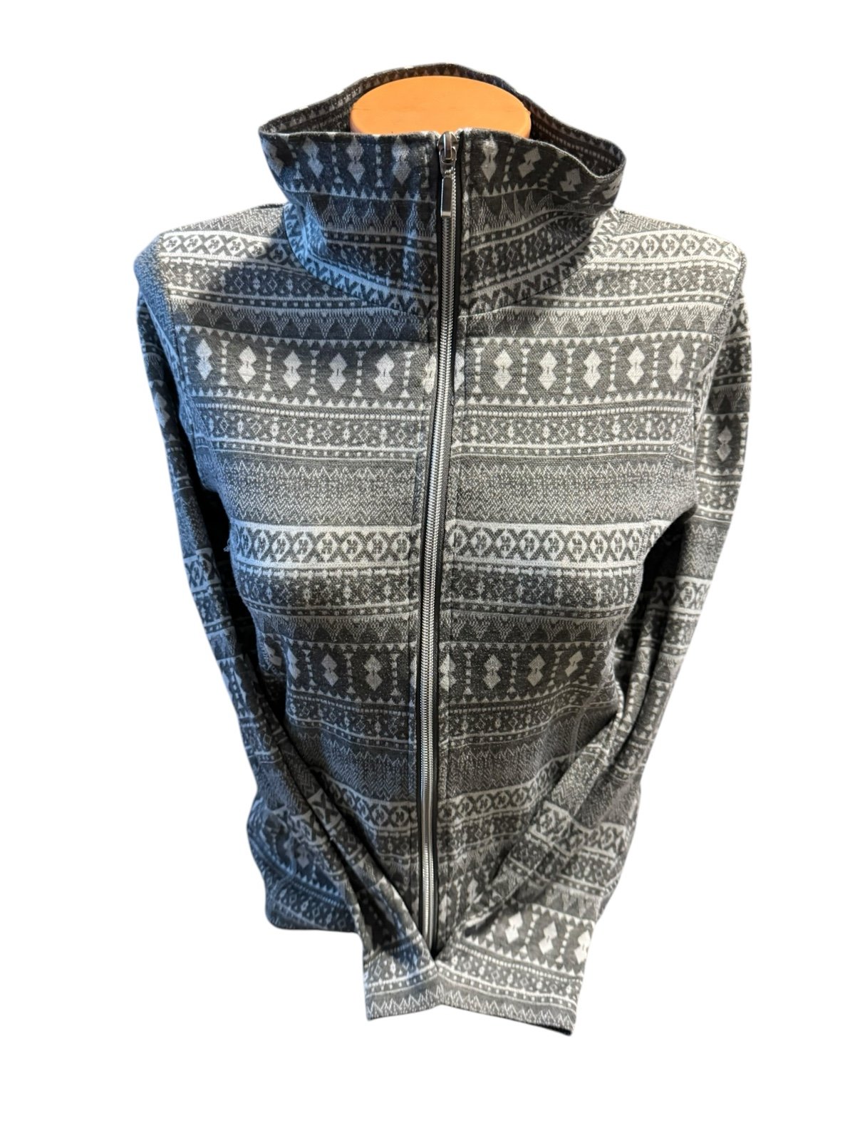 Folk Women’s Fair Isle Full Zip Jacket Gray Blue White Light Weight Size Small