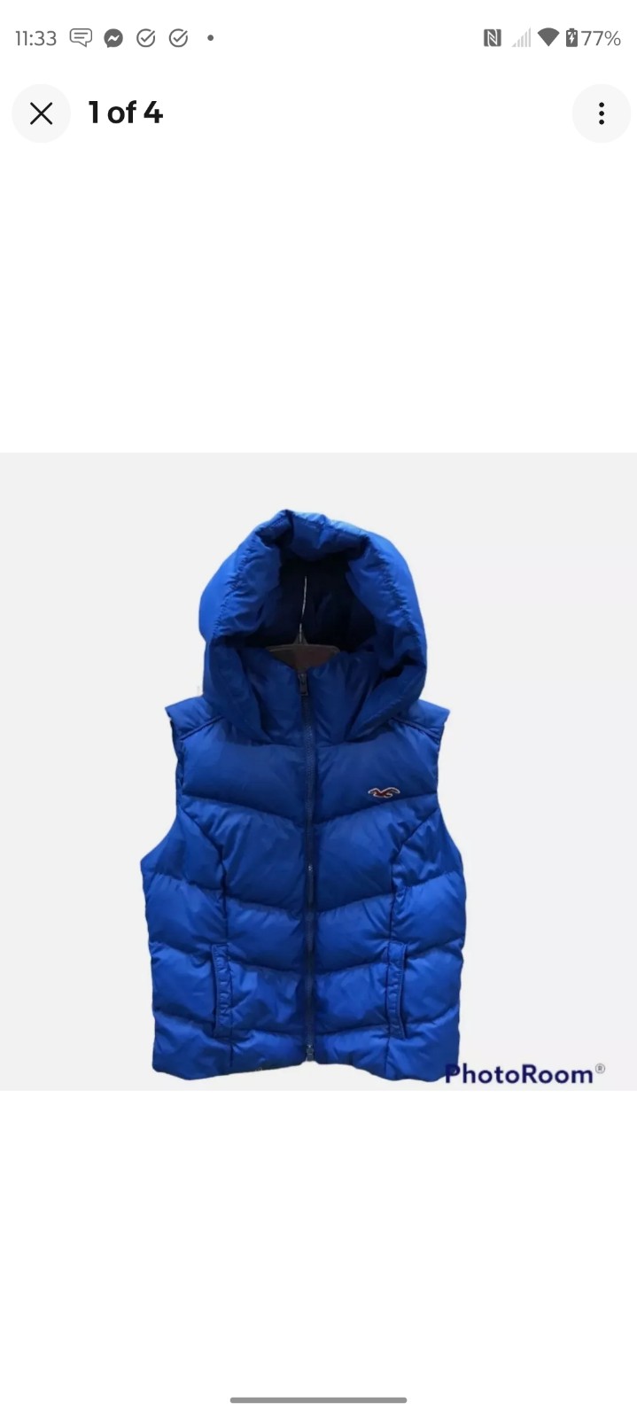 Hollister Down Puffer Puffy Vest Blue Hood Hoodie Ski Snow Winter Coat Jacket