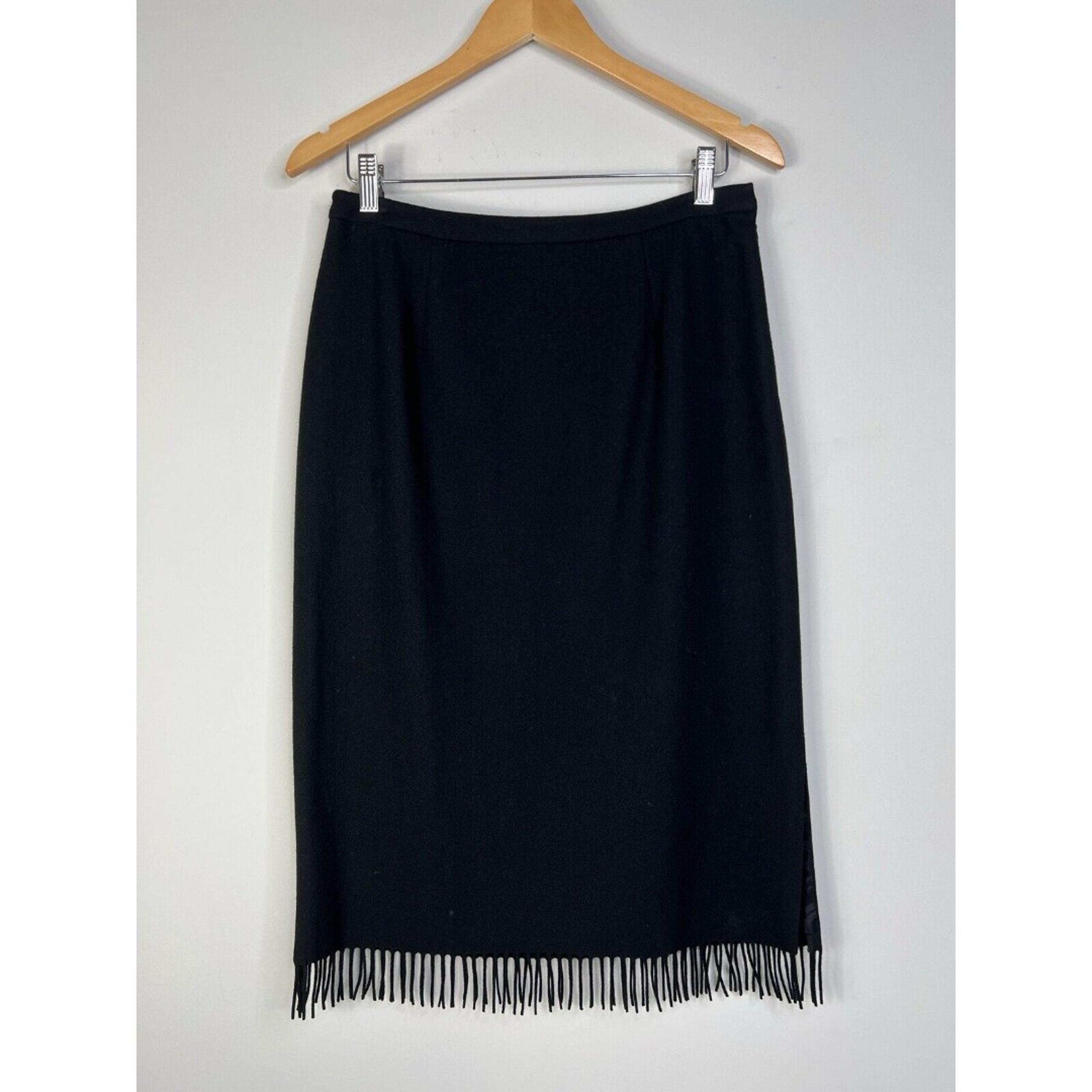 VTG Harolds Womens Wool Blend Skirt Sz 8 Black Straight Fringe Classic Office - Harold's