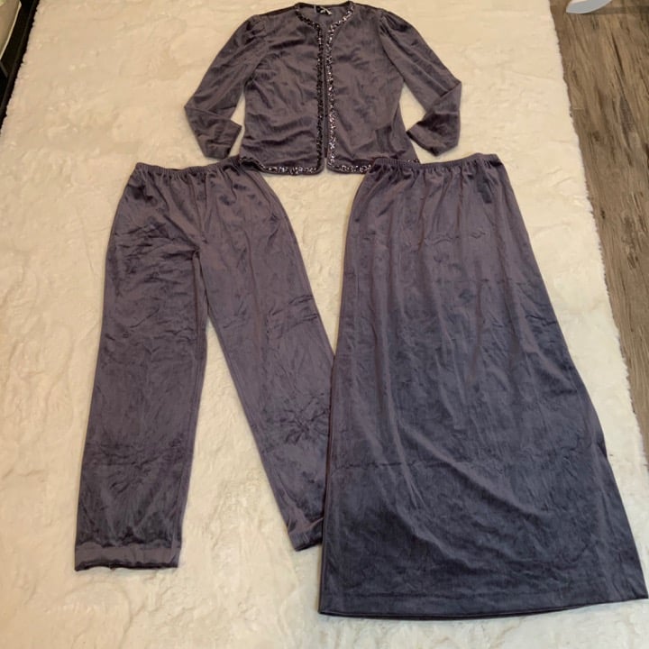 Vintage 90s Y2K Velour Track Suit Pant Skirt Jacket Lot Bling Grey Womens 14