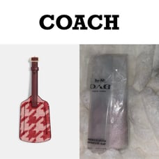 NEW Coach Pink Red Houndstooth Print Luggage Tag