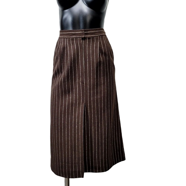 Vintage 70s Young Pendleton Womens XS/S Wool Brown Pinstripe High Waisted Skirt