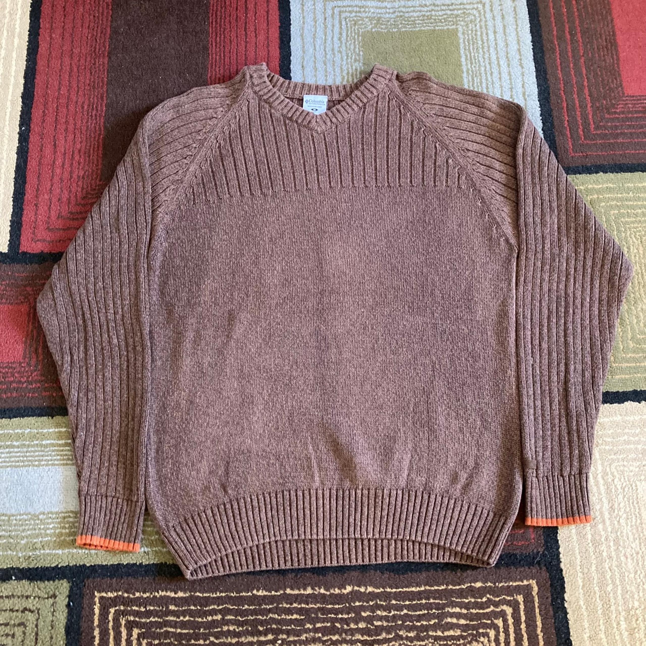 Columbia Knit Pullover V-Neck Sweater Brown Men's Sz M