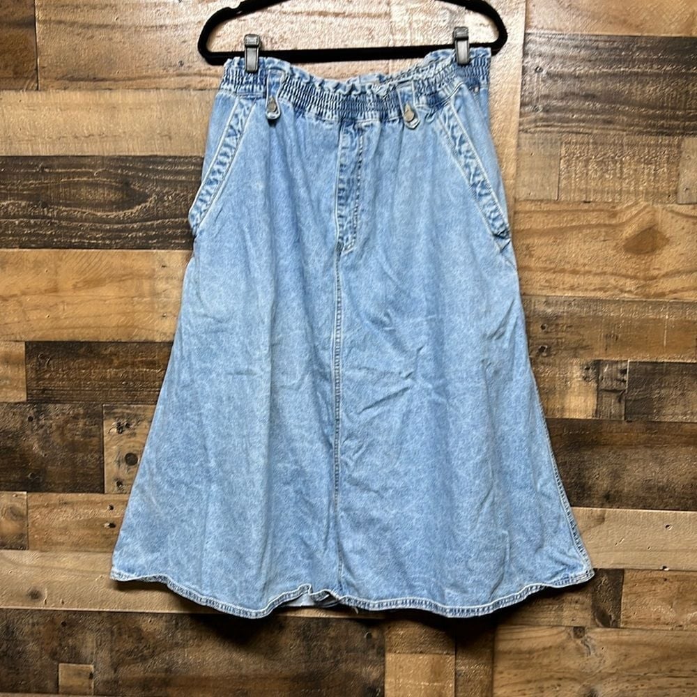 Gitano Vintage 1980s denim skirt, acid wash ankle length, flared Women's Size 14