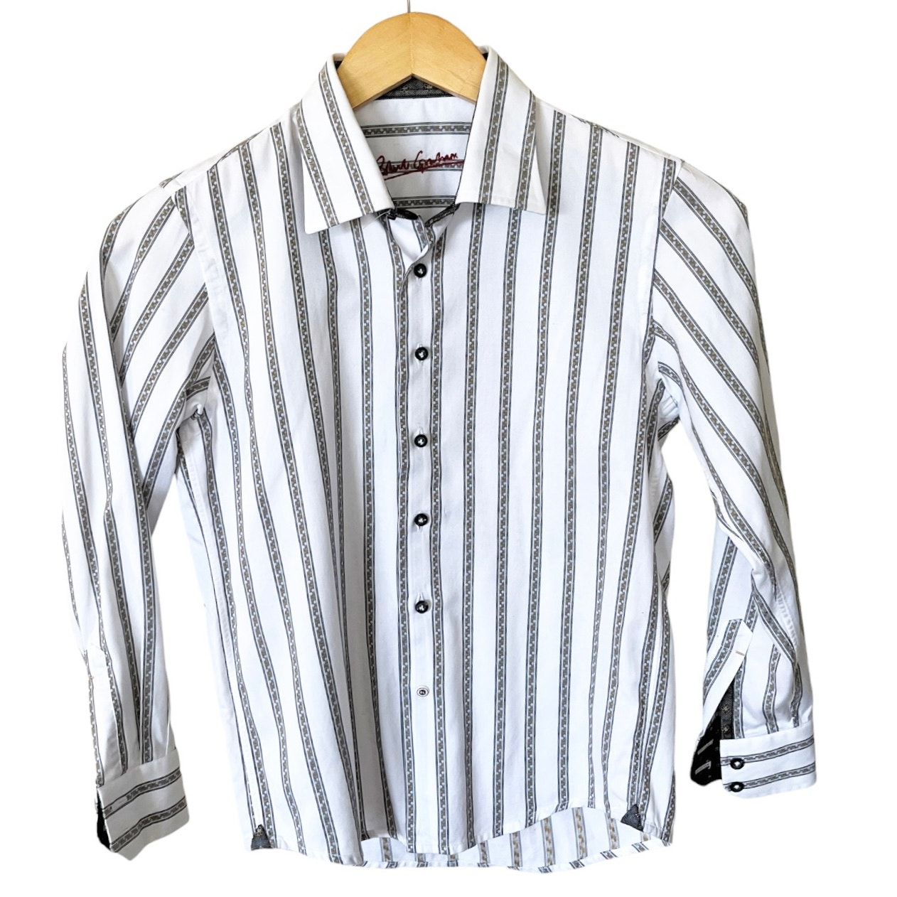 ROBERT GRAHAM Button Up Blouse Embroidered Stripes Collared Shirt Top Small EUC