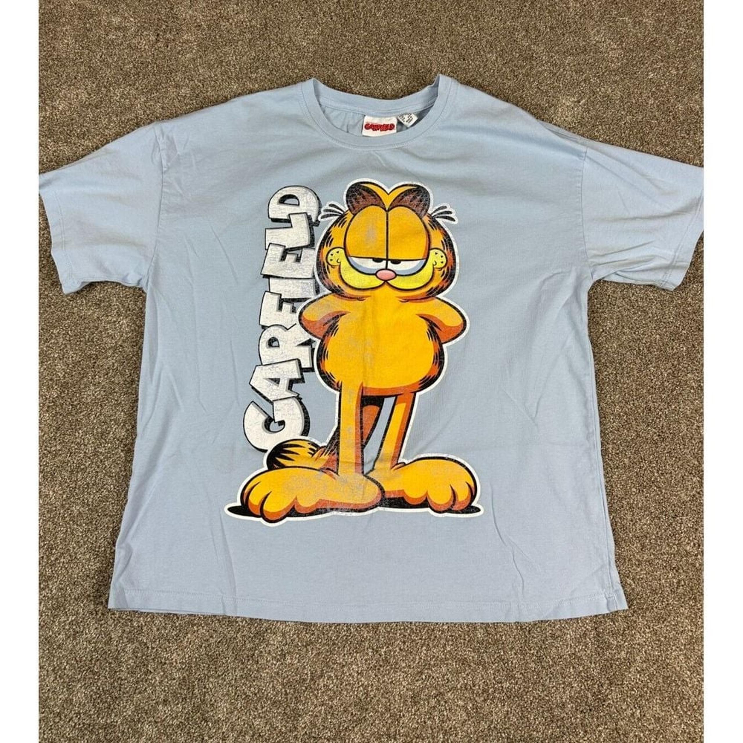 Garfield By Nickelodeon Unisex Size 8/10 Blue Short Sleeve T-shirt -100% Cotton