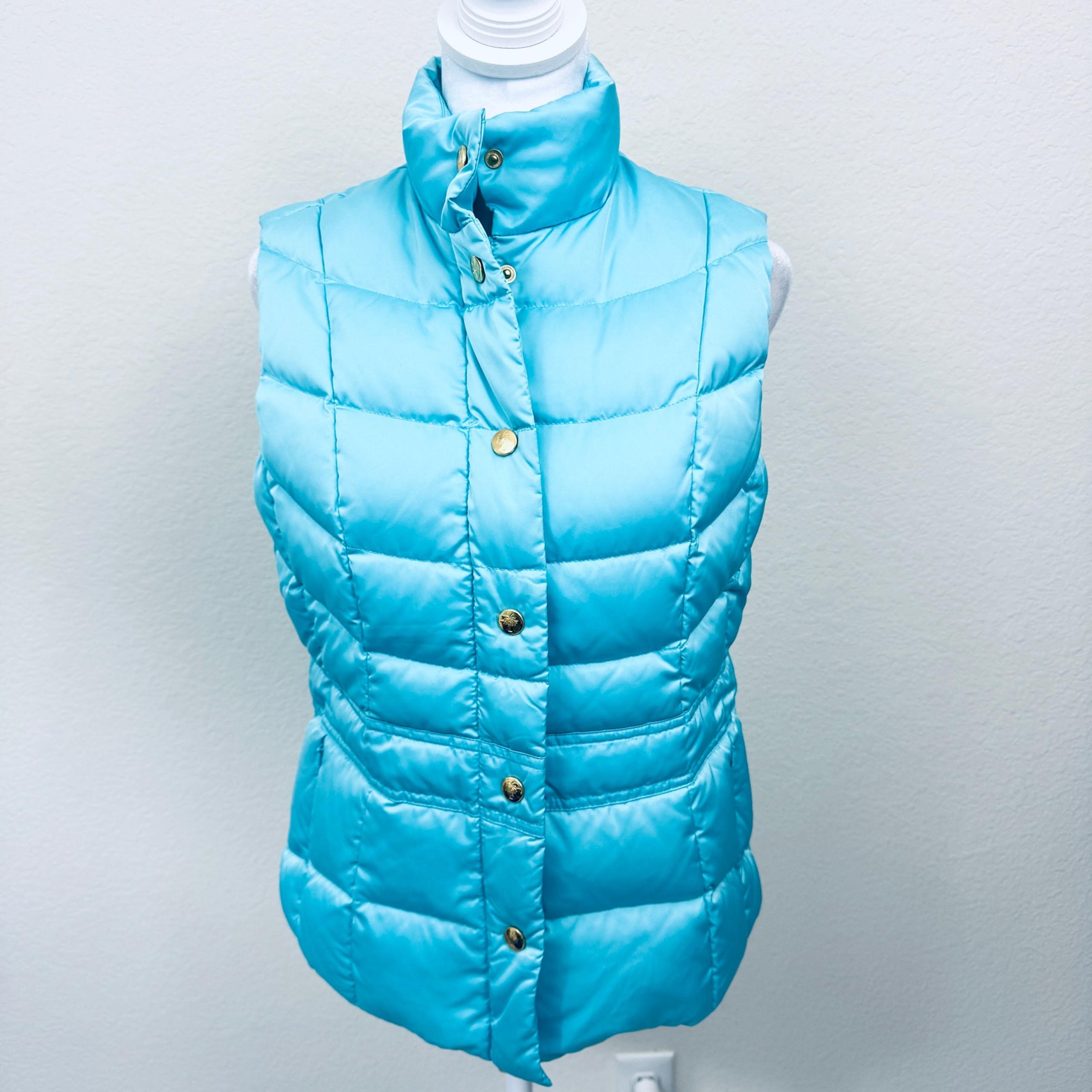 Lilly Pulitzer Womens Down Quilted Puffer Vest Measure S Pastel Preppy Aqua Blue
