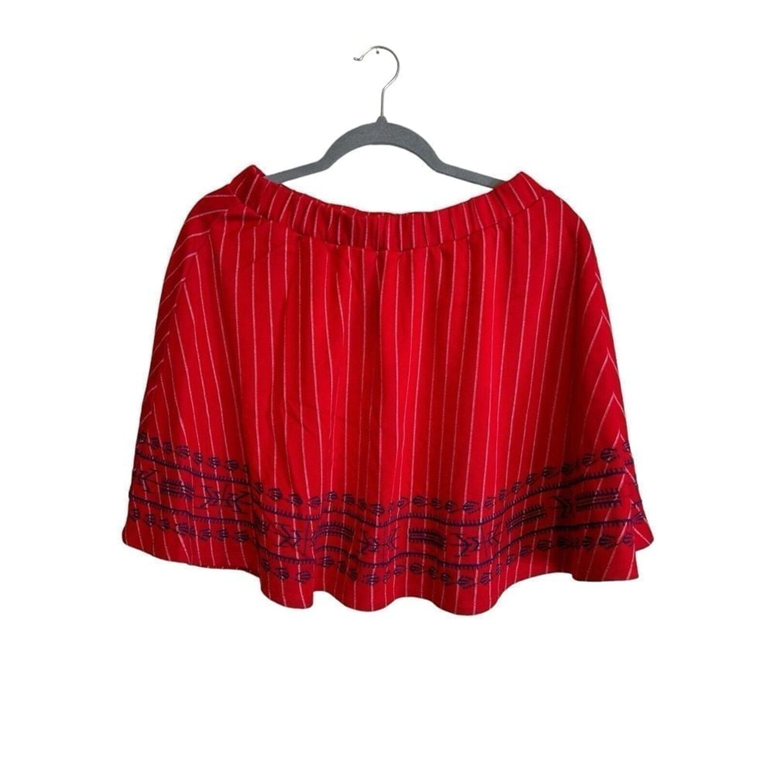 Anthropology THML Women Size M Red Striped Embroidered Aztec Design Mini Skirt