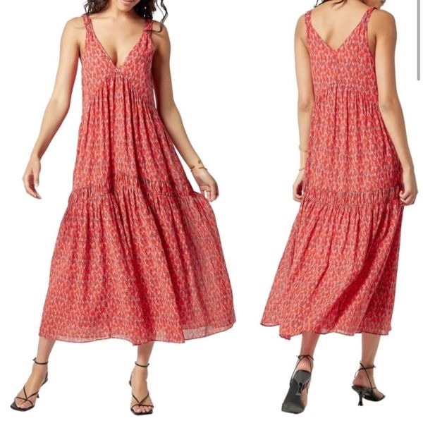 JOIE 100% cotton v-neck tea rose tiered maxi sundress dress sz M beachy western