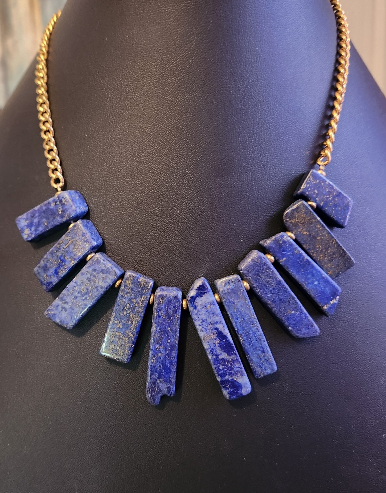 Yochi NY Anthropologie Lapis Lazuli Bib Necklace chunky statement piece