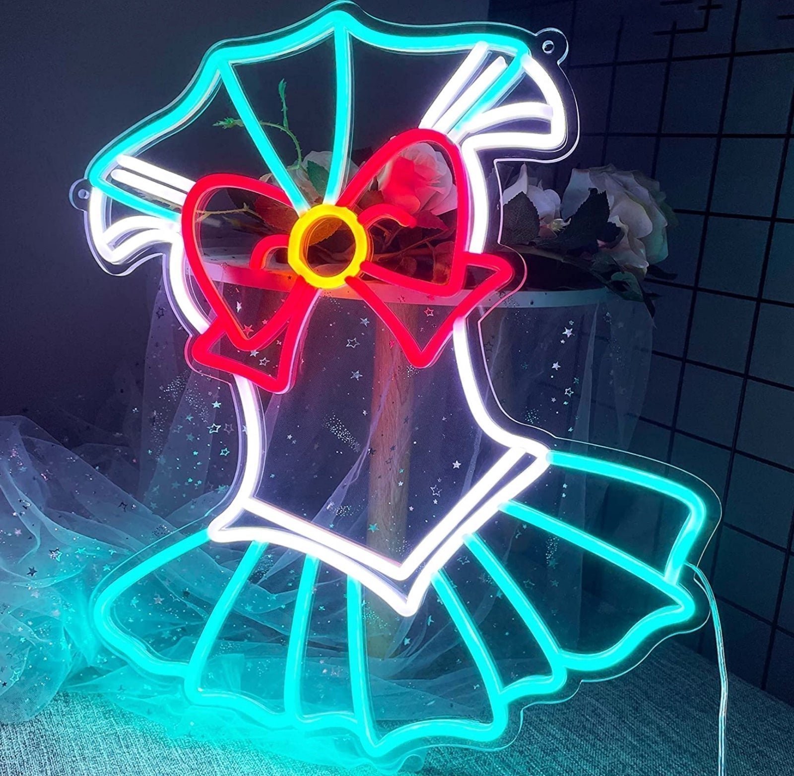 Lovely Large Bright Blue Sailor Moon Outfit LED Night Light Anime Room Wall Deco
