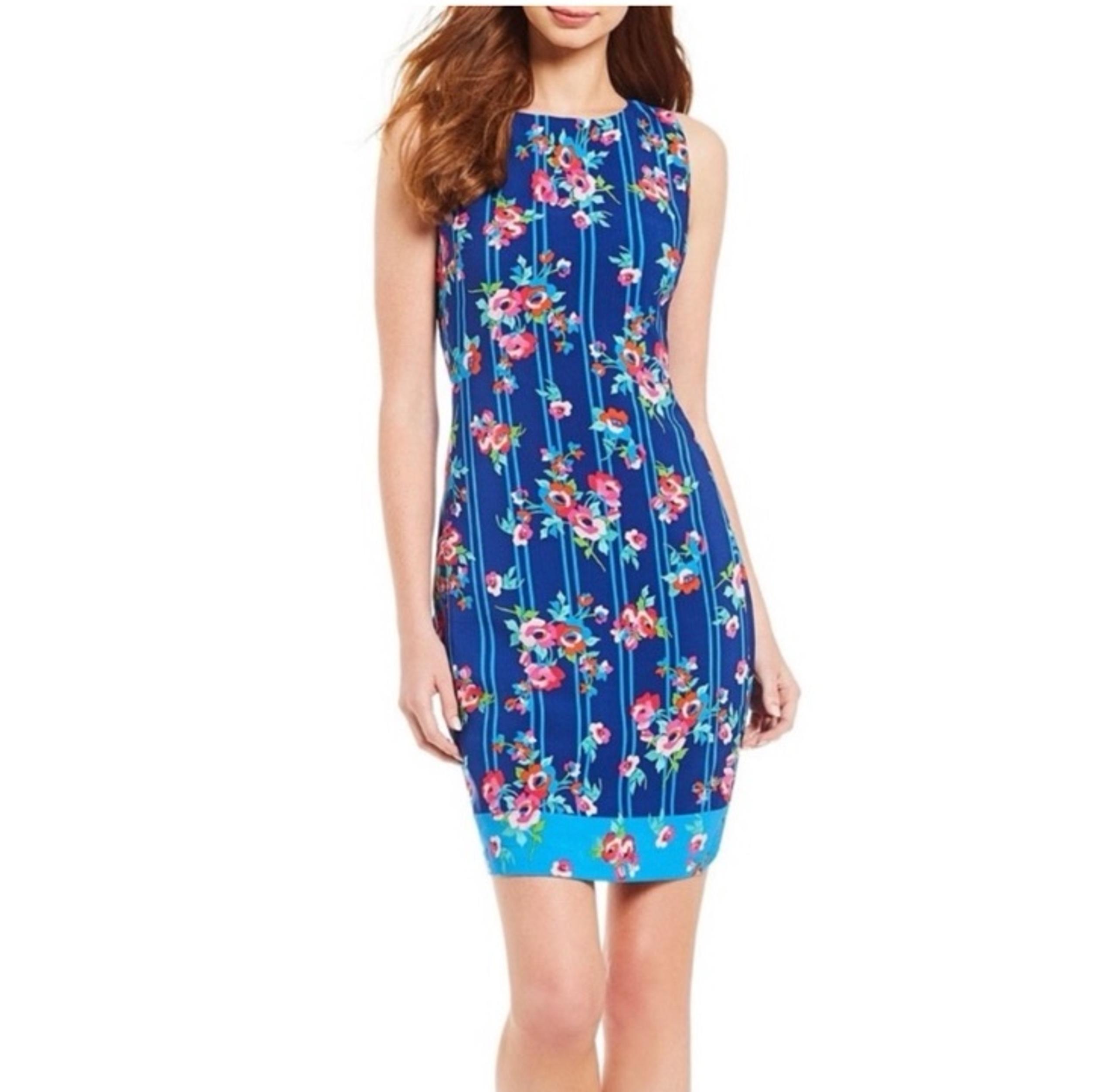 Karl Lagerfeld Paris Blue Floral Sleeveless Lined Sheath Dress Women’s Size 12