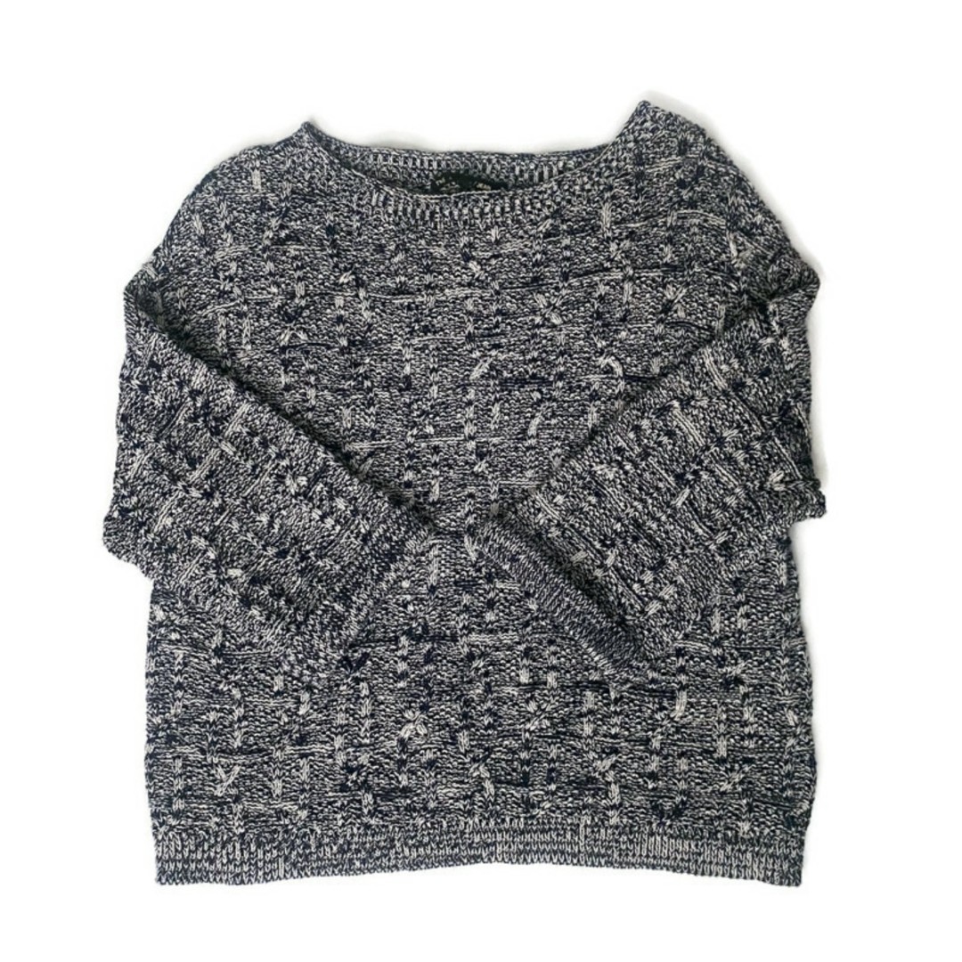 Rag & Bone/Jean Black/Cream Marbled Cable Knit Cropped Sweater S