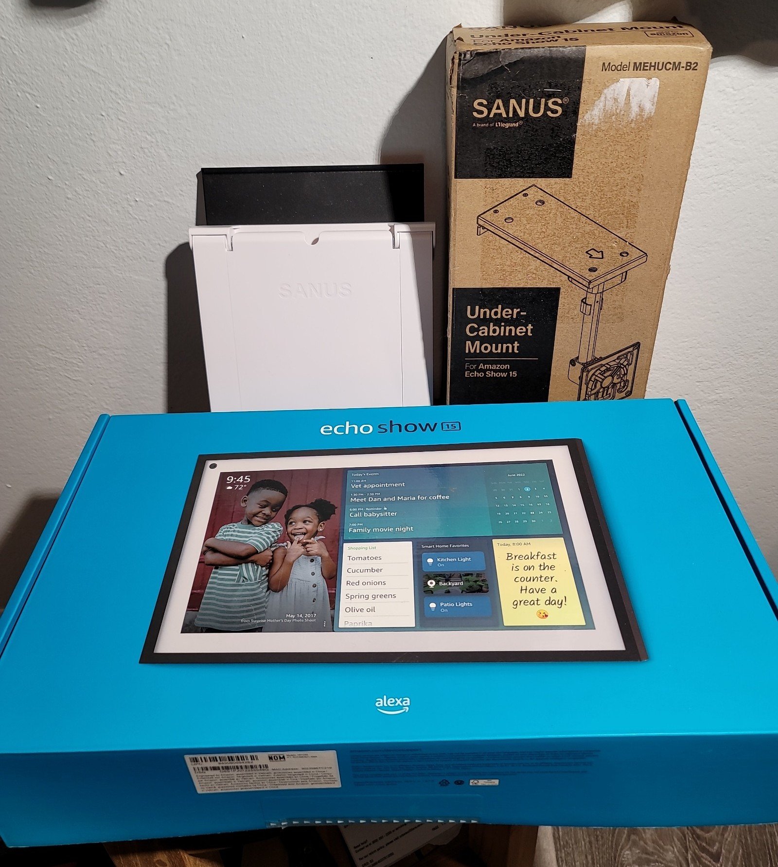 amazon echo show 15 + Sanus Under Cabinet Mount + Stand