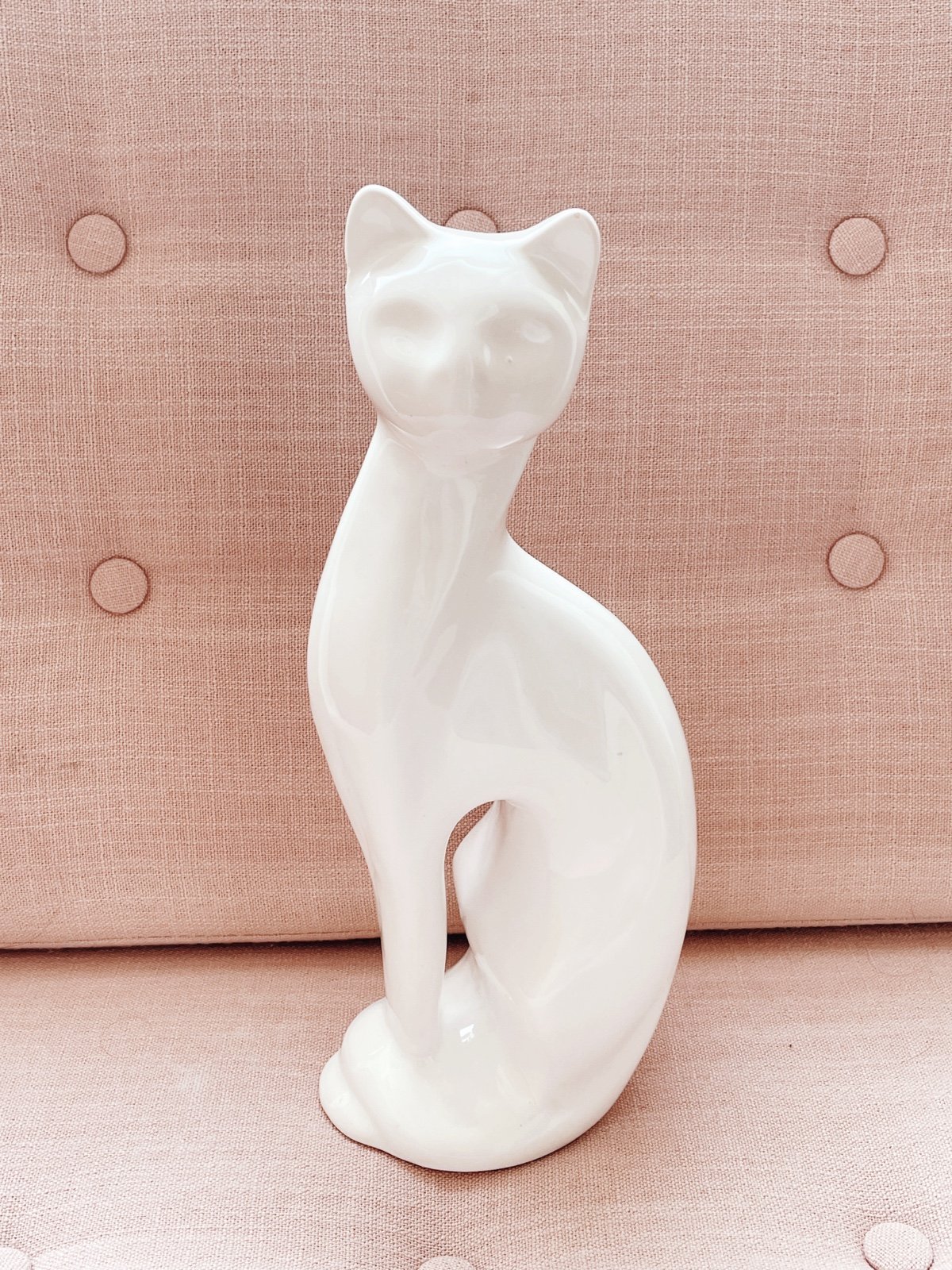 Vintage MCM Art Deco White Ceramic Cat 13”