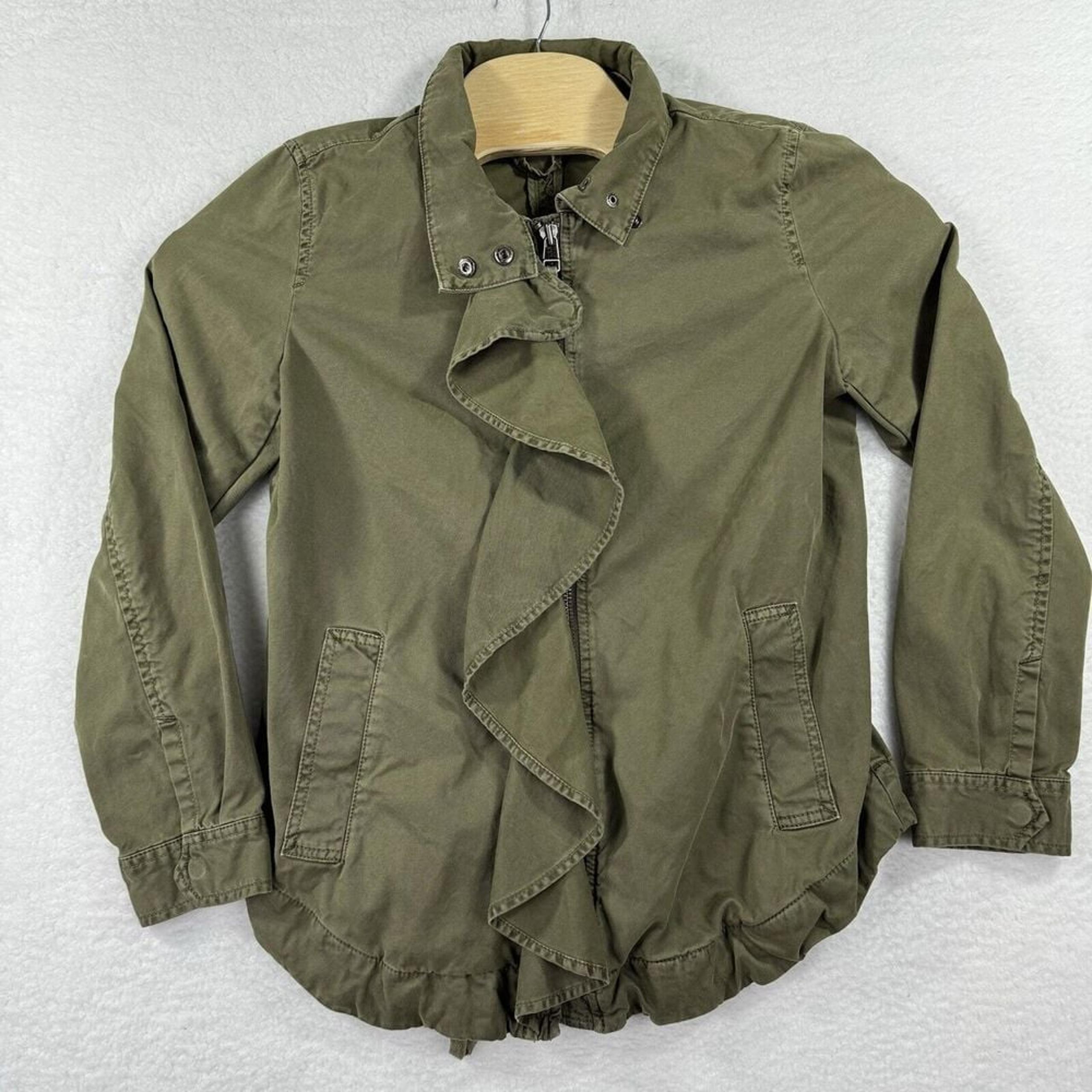 Banana Republic Jacket Womens Medium  Ruffle-Front Military Jacket Olive Coat