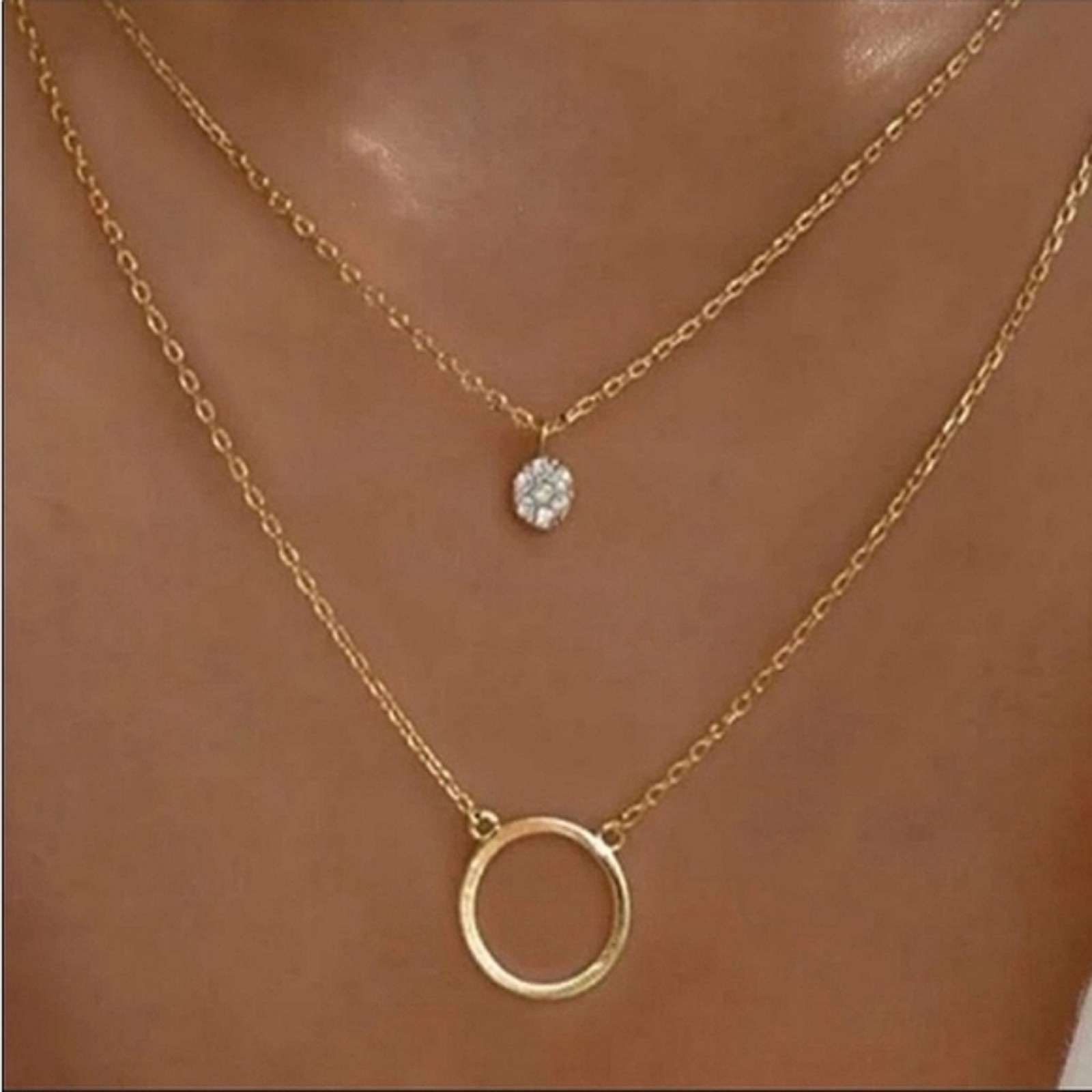 Free People Layered Rhinestone Circle Necklace