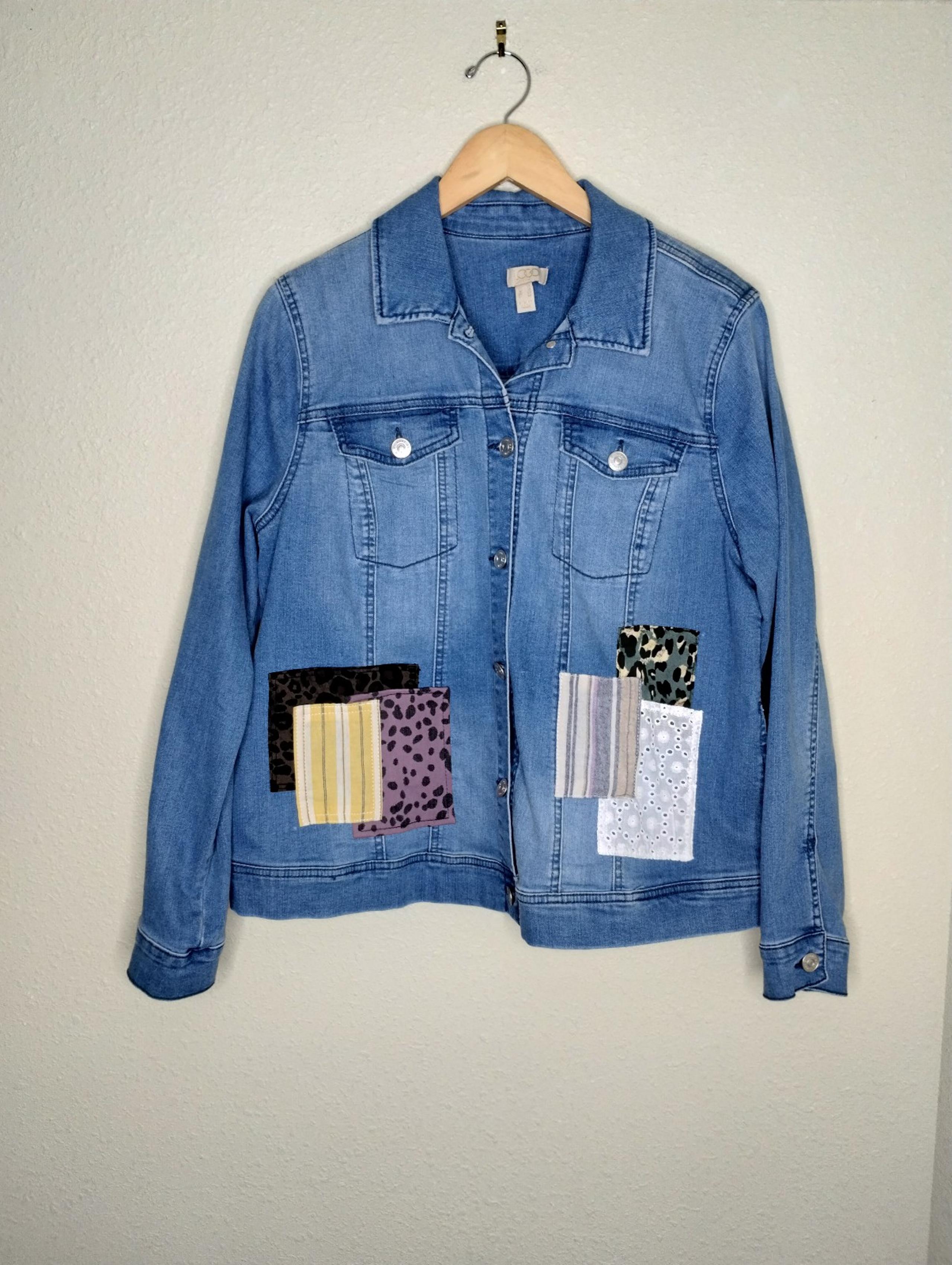 LOGO Lavish by Lori Goldstein Patchwork Denim Jacket size 12