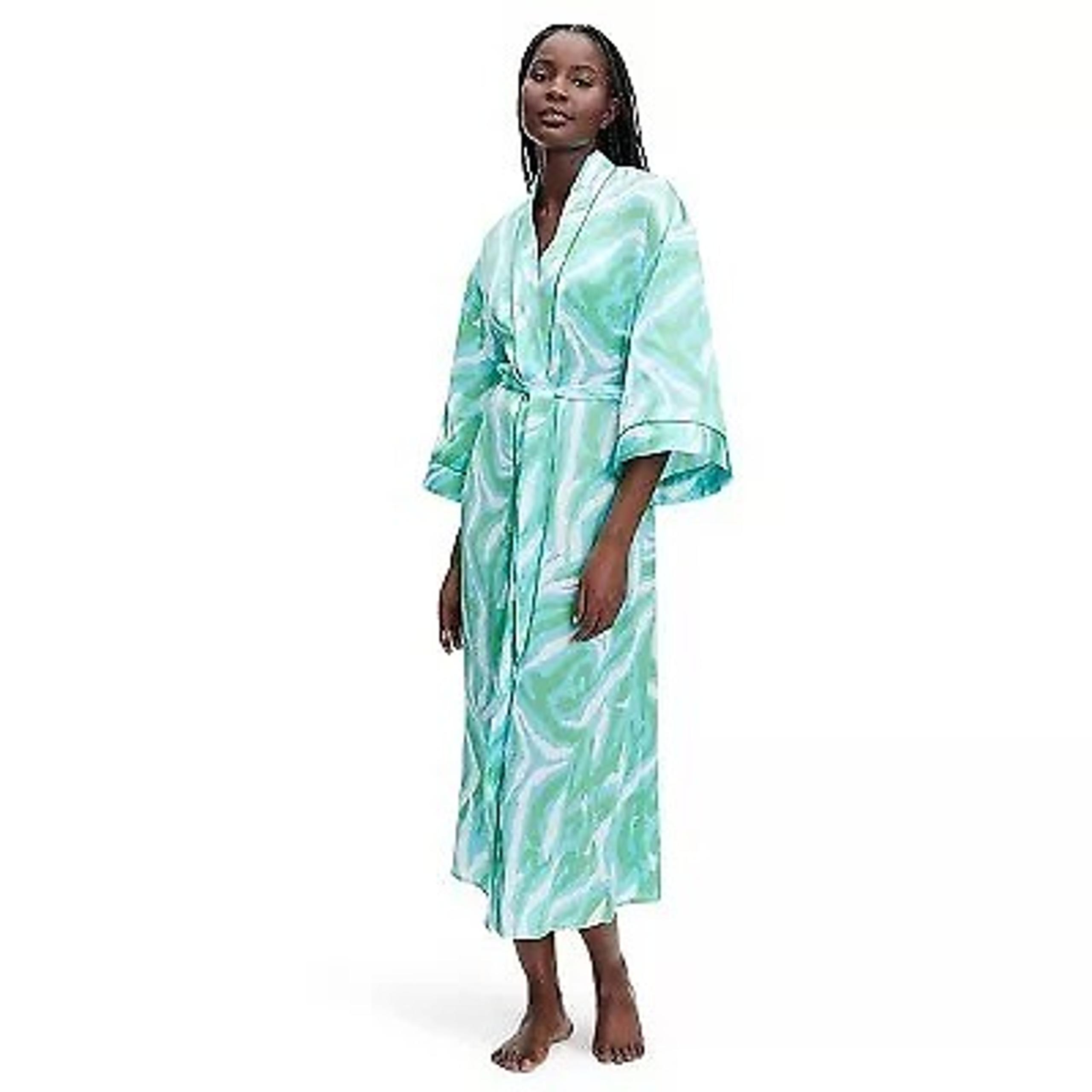 DVF Target Diane Von Furstenberg Long Satin Disco Zebra Green Robe XXS