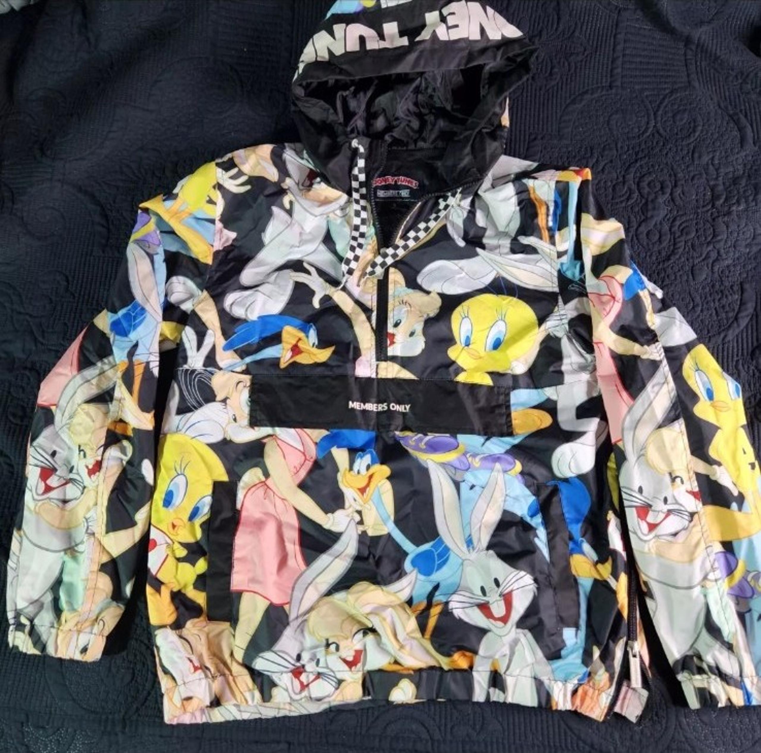 MEMBERS ONLY Looney Tunes Men Windbreaker Hooded Jacket Size Small