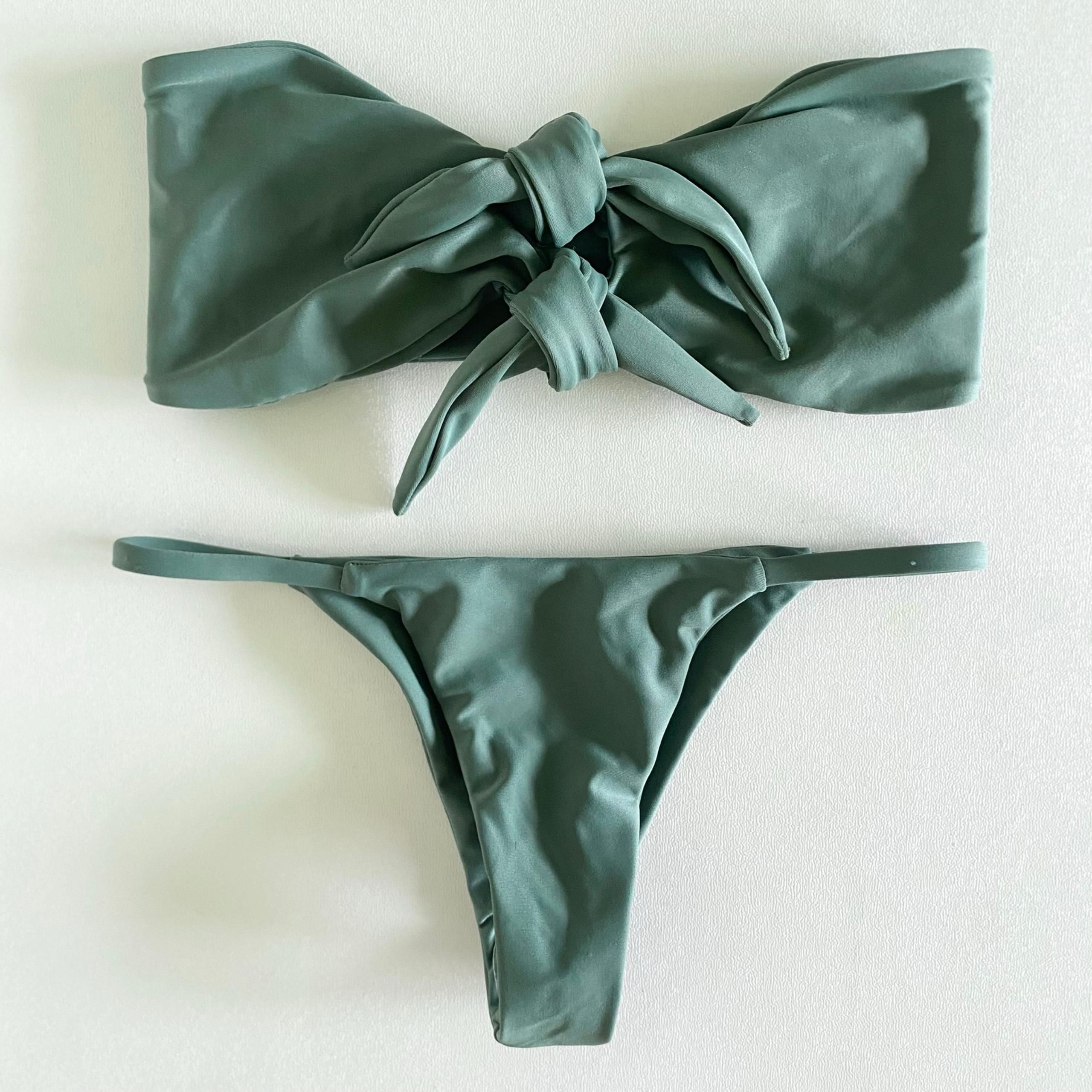 NEW Mikoh Strapless top & “Sao Paolo” bottom set in dark sage green -Size XS