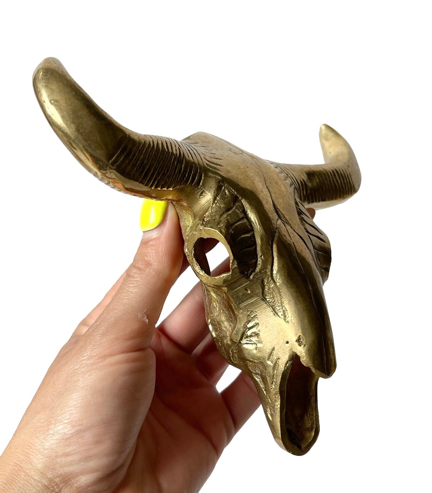 Vintage Mid Century Brass Texas Longhorn Steer Skull Head Wall Hanging Sculpture