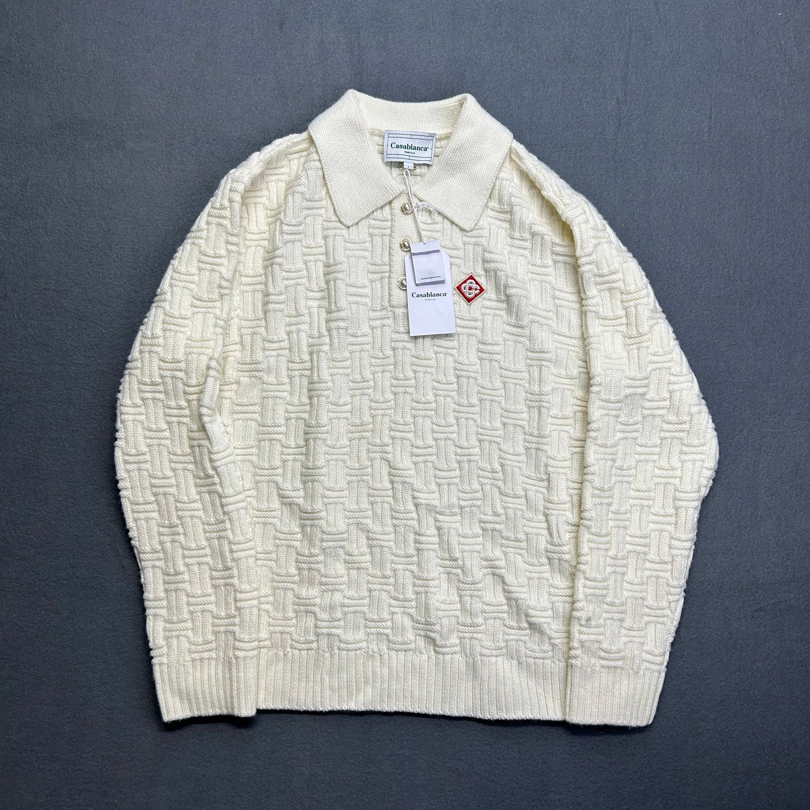 Casa Blanca Column Knit Polo Shirt Wool Sweater Long Sleeve New Authentic