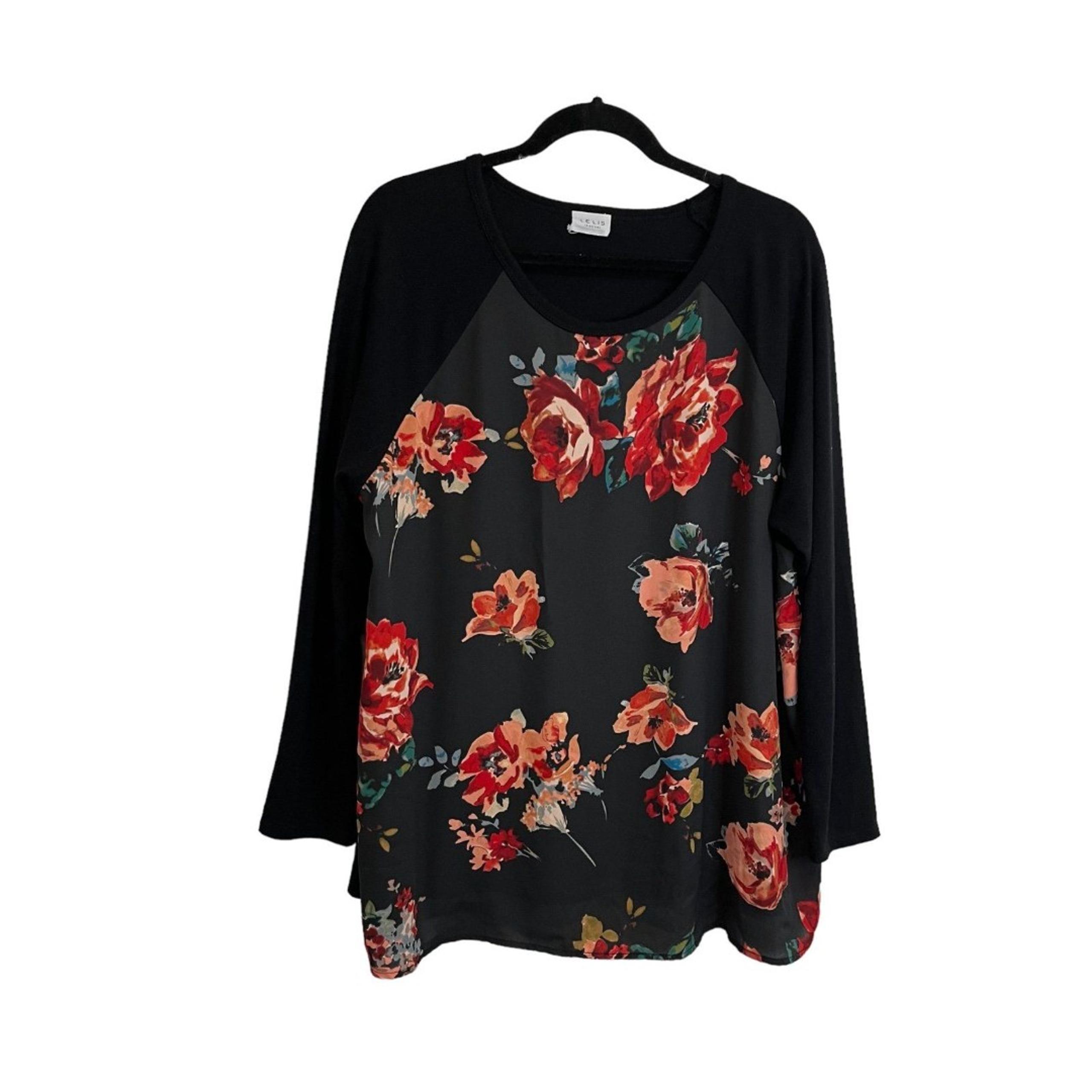 Le Lis Collection Black Red Floral Long Sleeve Top Blouse Womens Size 2X