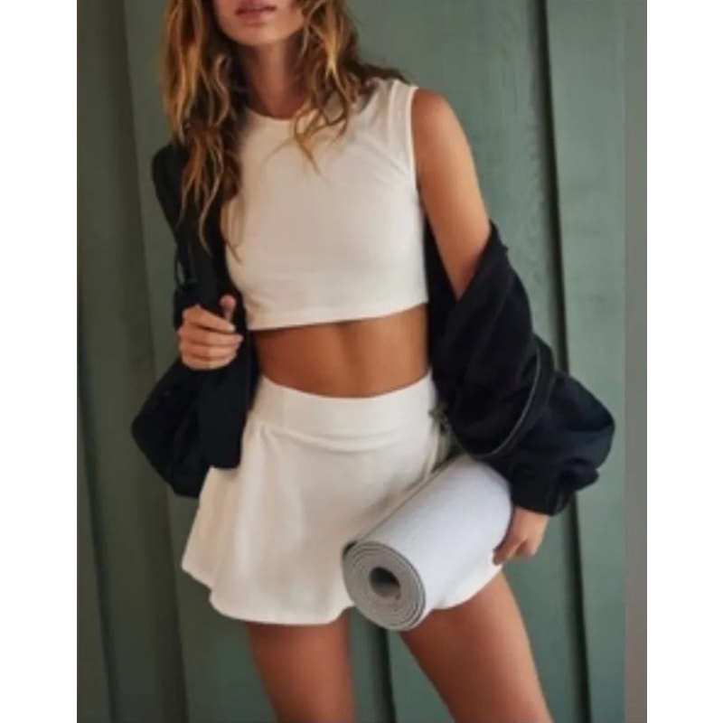 Free People Hot Shot Skort White Cotton Shorts Skirt Baggy Women's Size Large