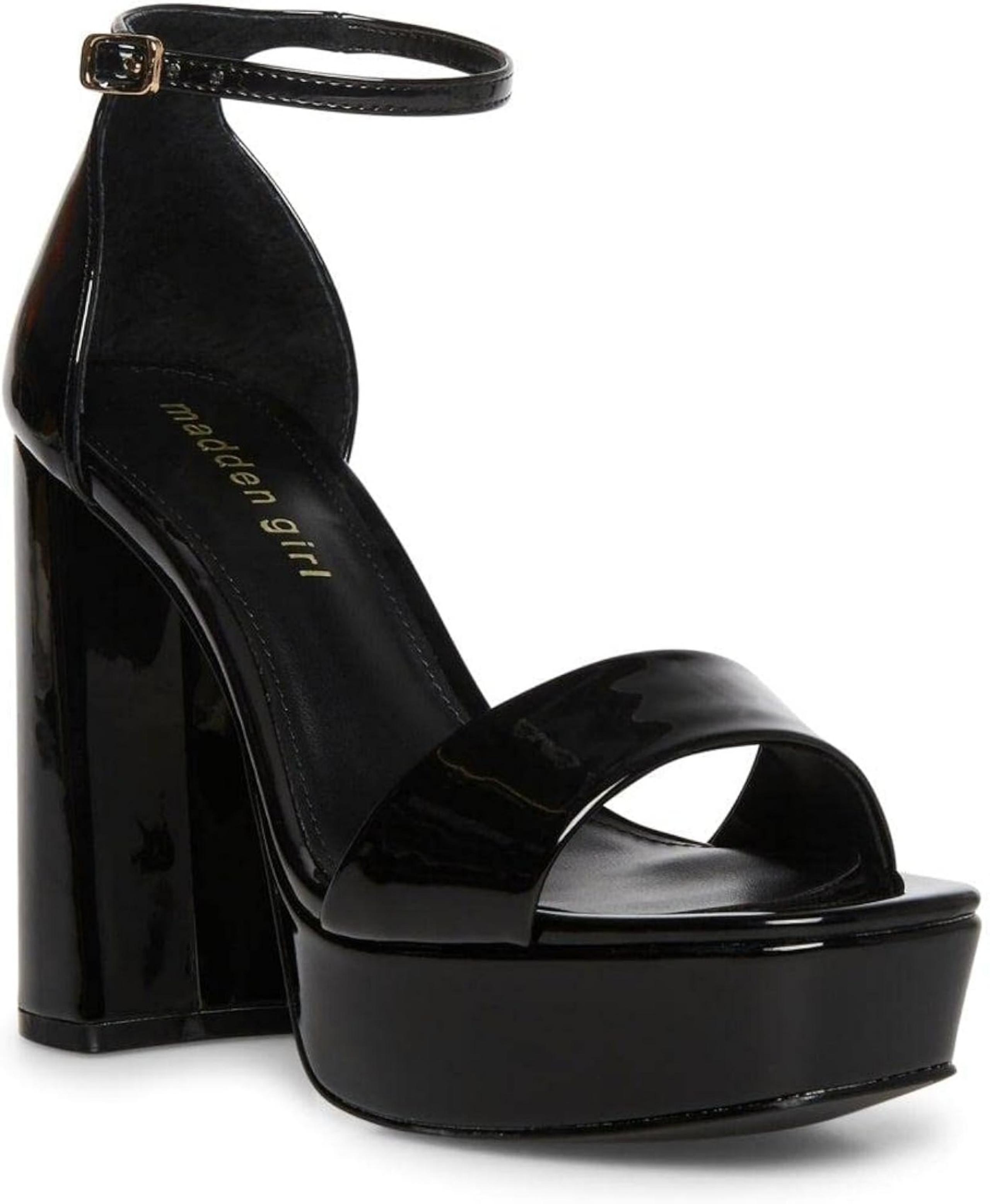 Madden Girl Womens Vinyl Black Sjiny Block Heel Platform Heels Open Sandal