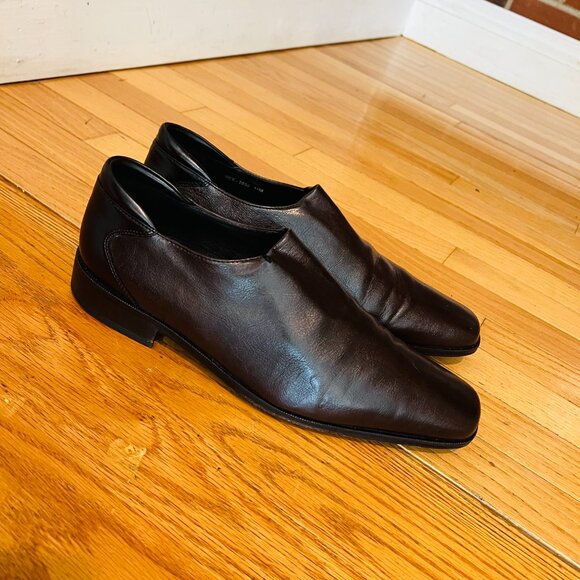Donald Pliner Rex Mens Loafers Dark Brown Nappa Leather Stretch Dress Shoes