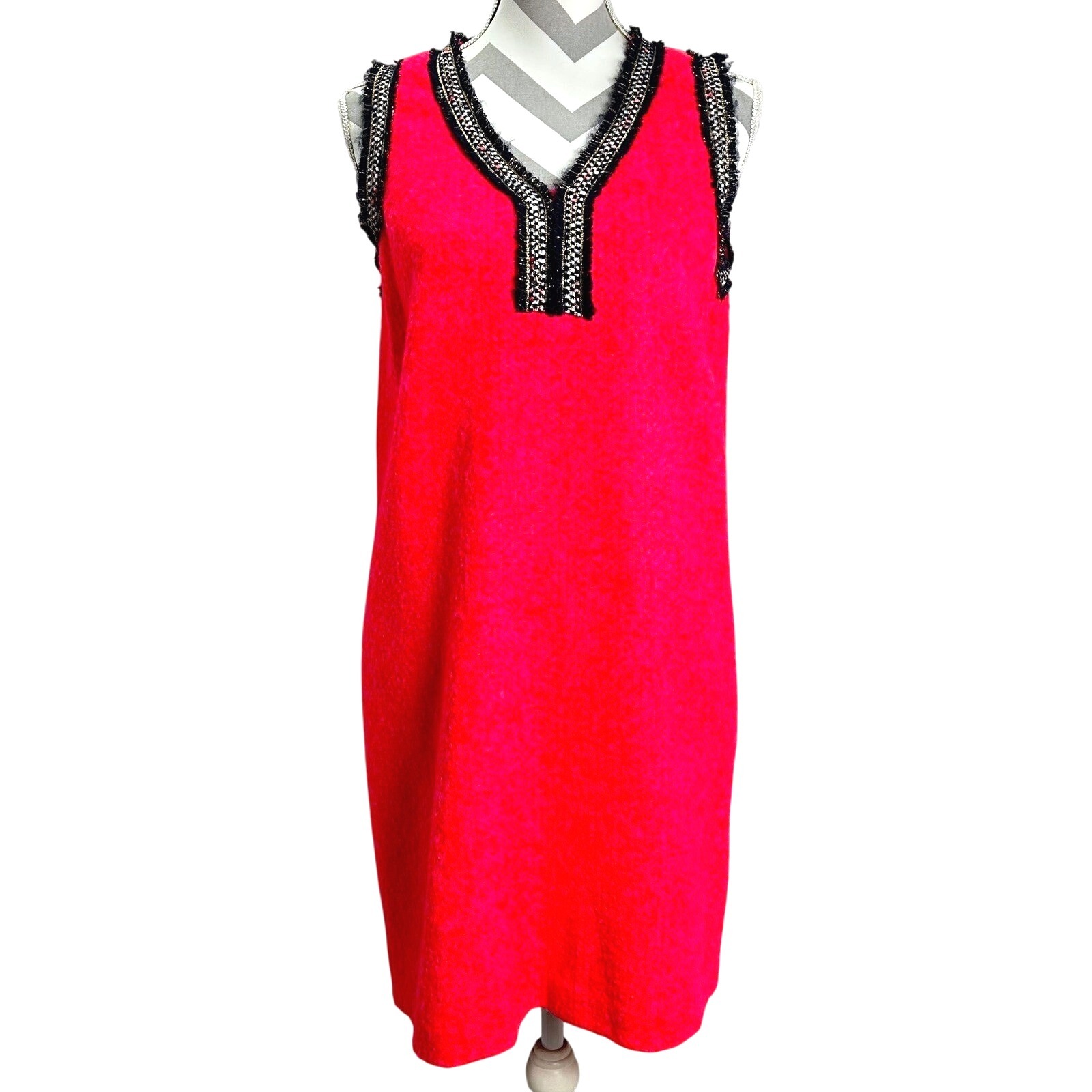 VILAGALLO Sleeveless Mini Dress Tweed V Neck Party Cocktail Hot Pink 42eu 10us