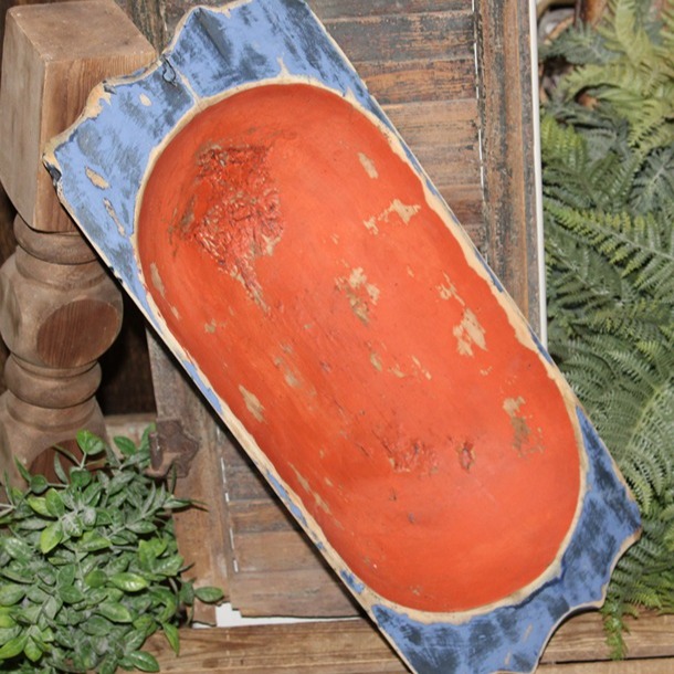 Large Colorful Rustic 22.5 BOHO Farmhouse Wood Dough Bowl