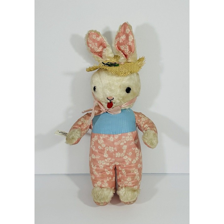 Gund Creations J Swedlin Hard Stuffed Easter Bunny Pink Suit Blue Vest 1950s Vtg
