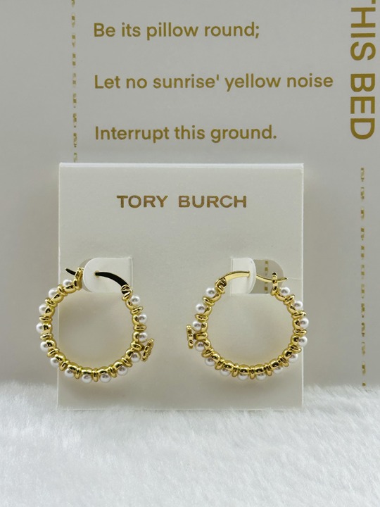 Tory Burch Kira faux pearl hoop earrings in gold