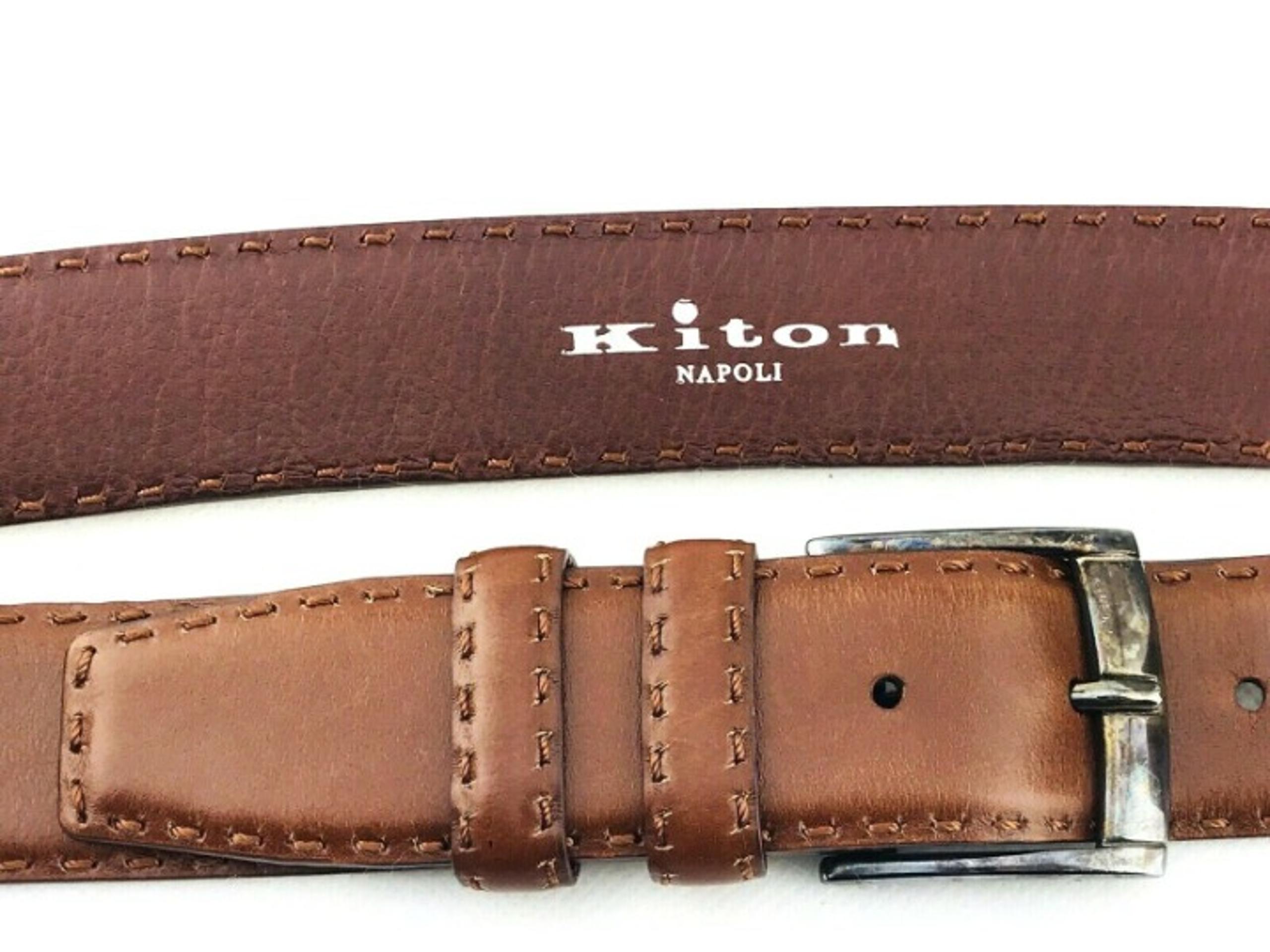 KITON Men Belt 42” Brown Sterling Silver