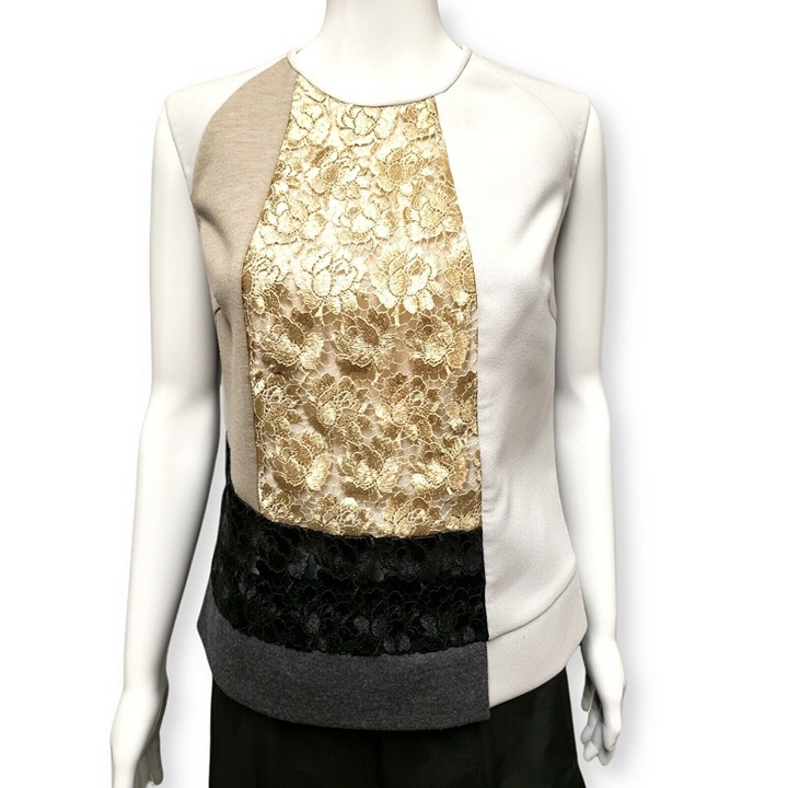 Derek Lam Womens Gray Wool Blend Colorblock Lace Vest Sweater Size US 6 IT 42