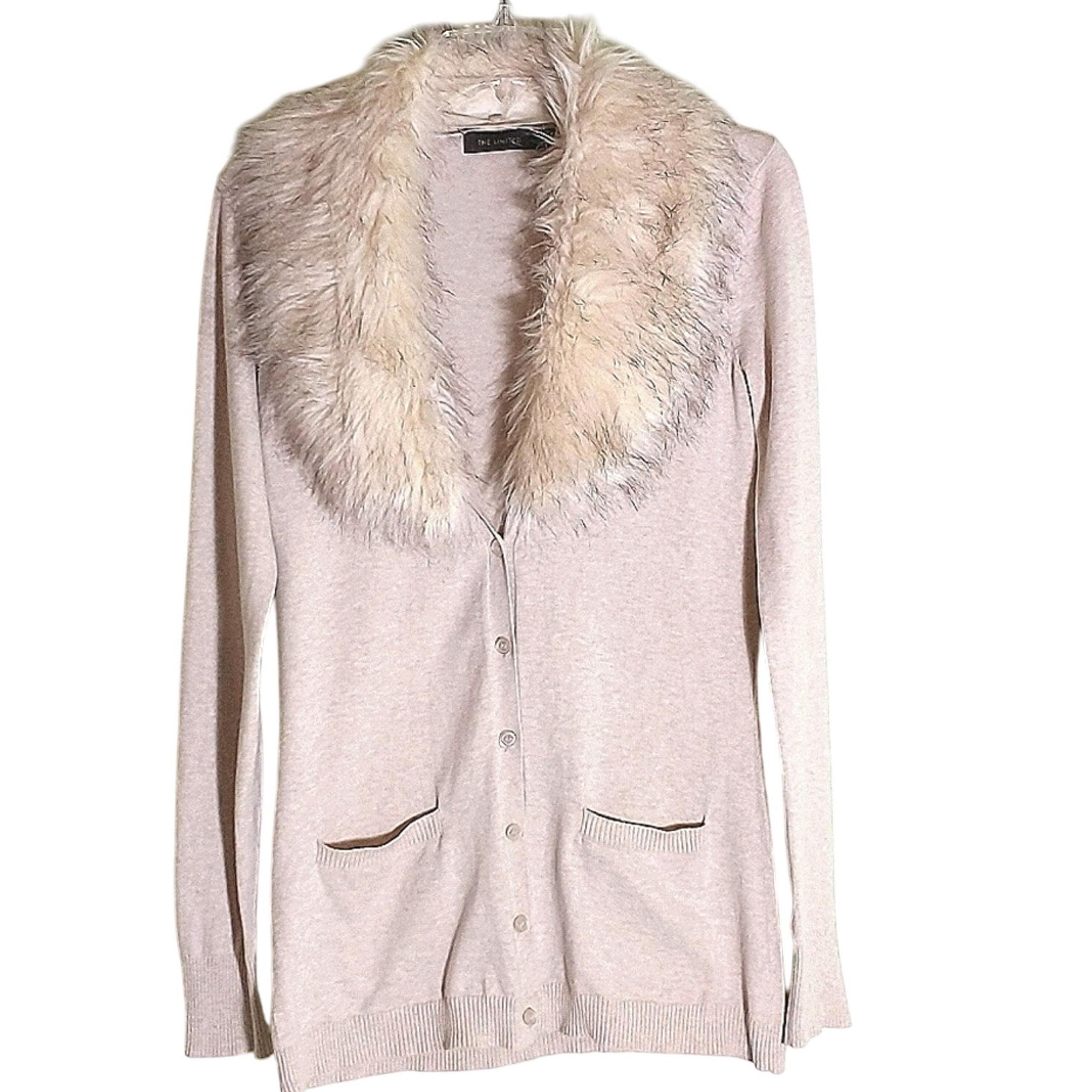 The Limited Cardigan Womens's Sz S Tan Removable Faux Fur Collar Pockets Sweater