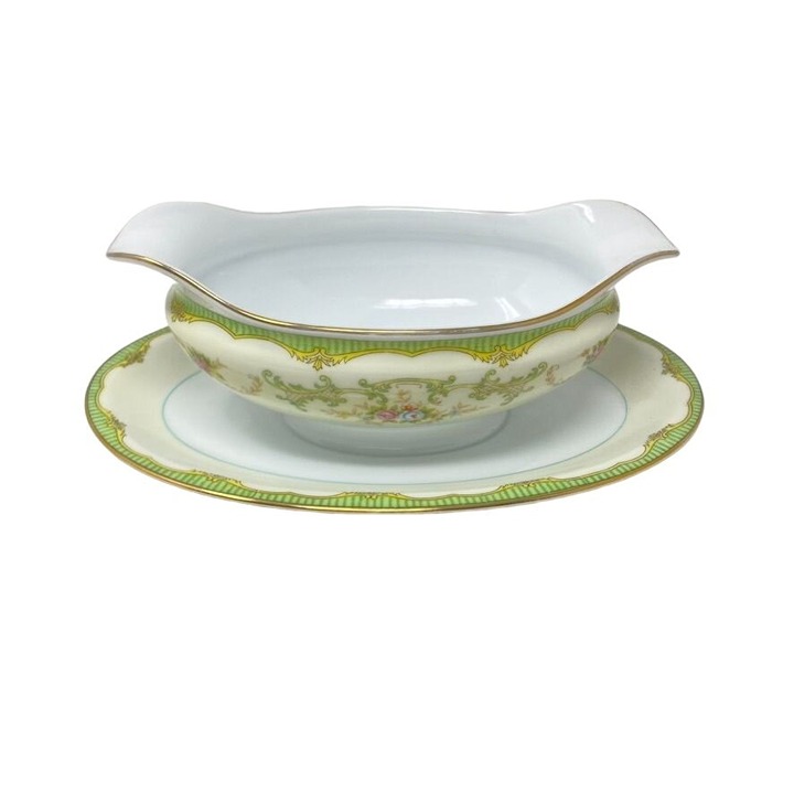 Noritake Marlene Gravy Boat with Attached Underplate Green Floral